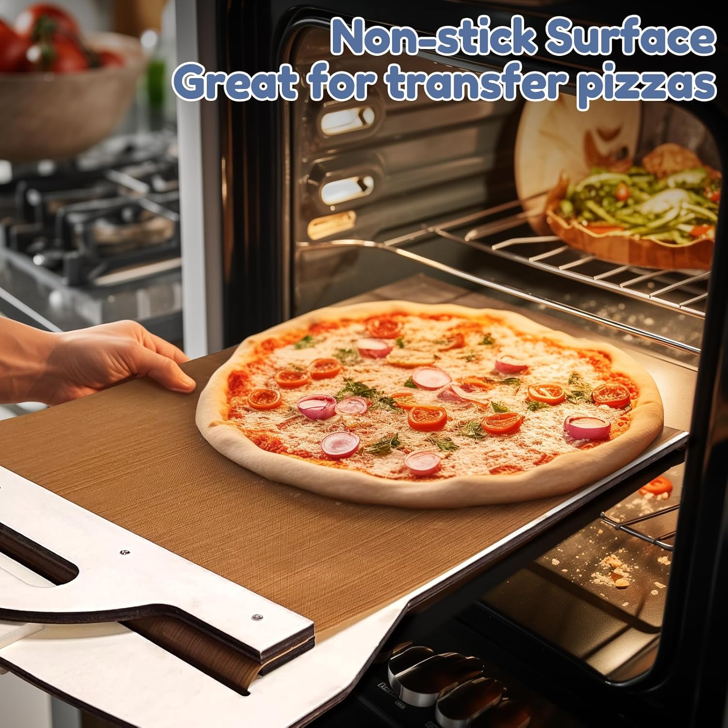 Pala deslizante de pizza para masa de pizza de transferencia súper fácil, pala de pizza sin pegar con asa, pala mágica para pizza, peladura