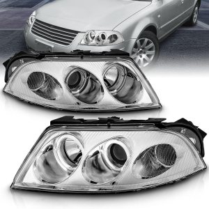 AmeriLite Faros delanteros de repuesto para proyector con halo LED dual cromado para Volkswagen Passat B5.5 02-05 – lado del pasajero y del conductor AmeriLite Faros delanteros de repuesto para proyector con halo LED dual cromado para Volkswagen Passat B5.5 02-05 – lado del pasajero y del conductor