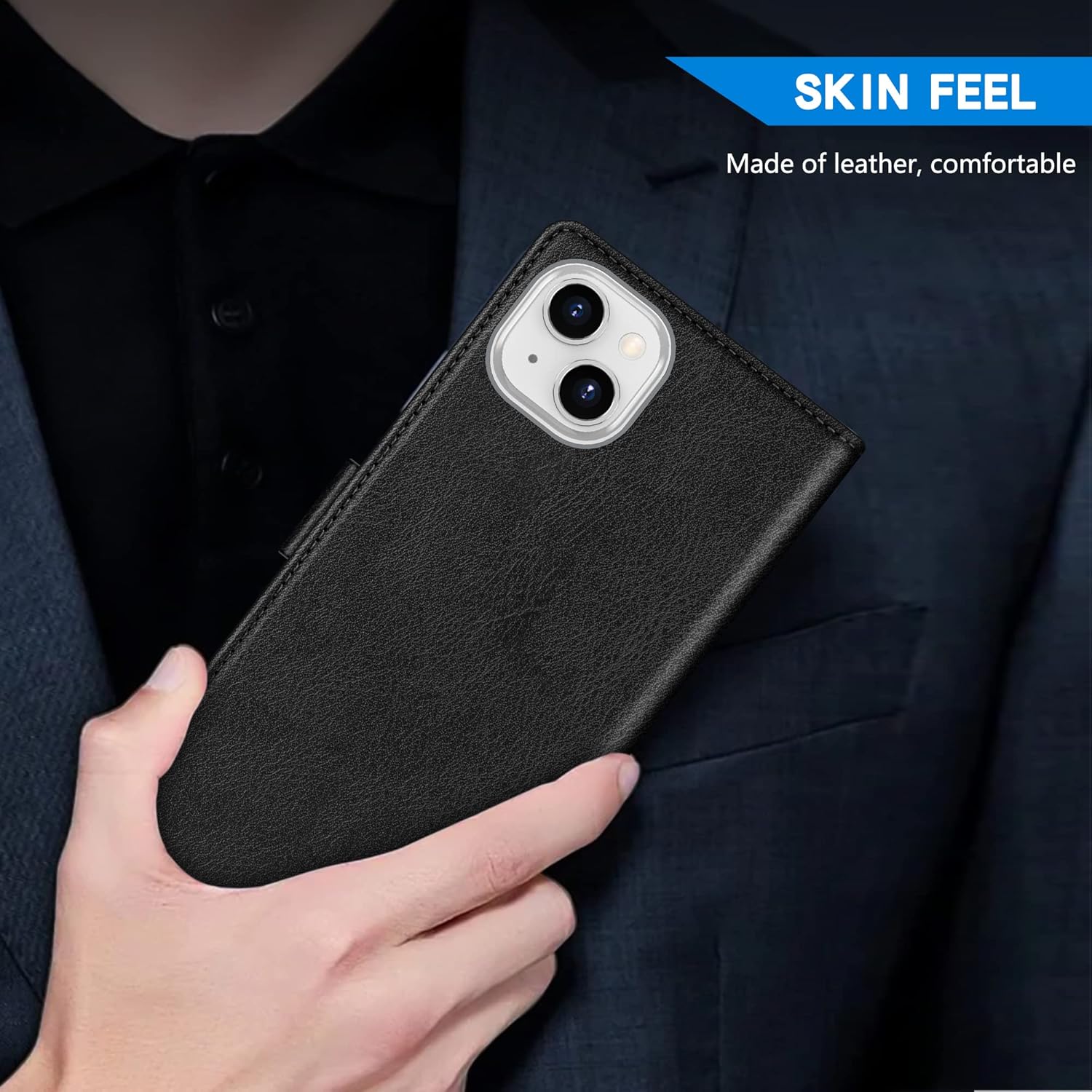 ZZXX Funda tipo cartera para iPhone 14 Plus con bloqueo RFID, ranura para tarjetas, función atril, cierre magnético, funda protectora de cuero
