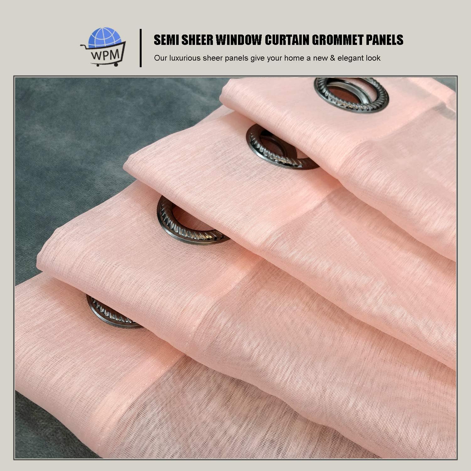 WPM – Paneles de cortinas traslúcidas para ventana, color rosa rubor, cocina, habitación de los niños, cortinas de gasa semi lisa con ojales, para