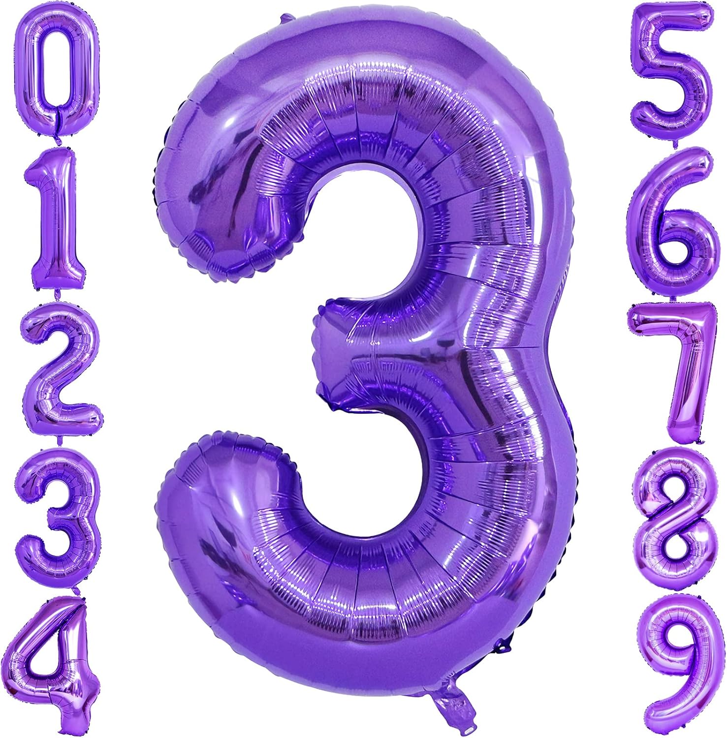 Globo morado de 40 pulgadas con el número 3, globos de helio de Mylar de gran tamaño para fiesta de cumpleaños, boda, aniversario, despedida de