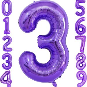 Globo morado de 40 pulgadas con el número 3, globos de helio de Mylar de gran tamaño para fiesta de cumpleaños, boda, aniversario, despedida de Globo morado de 40 pulgadas con el número 3, globos de helio de Mylar de gran tamaño para fiesta de cumpleaños, boda, aniversario, despedida de