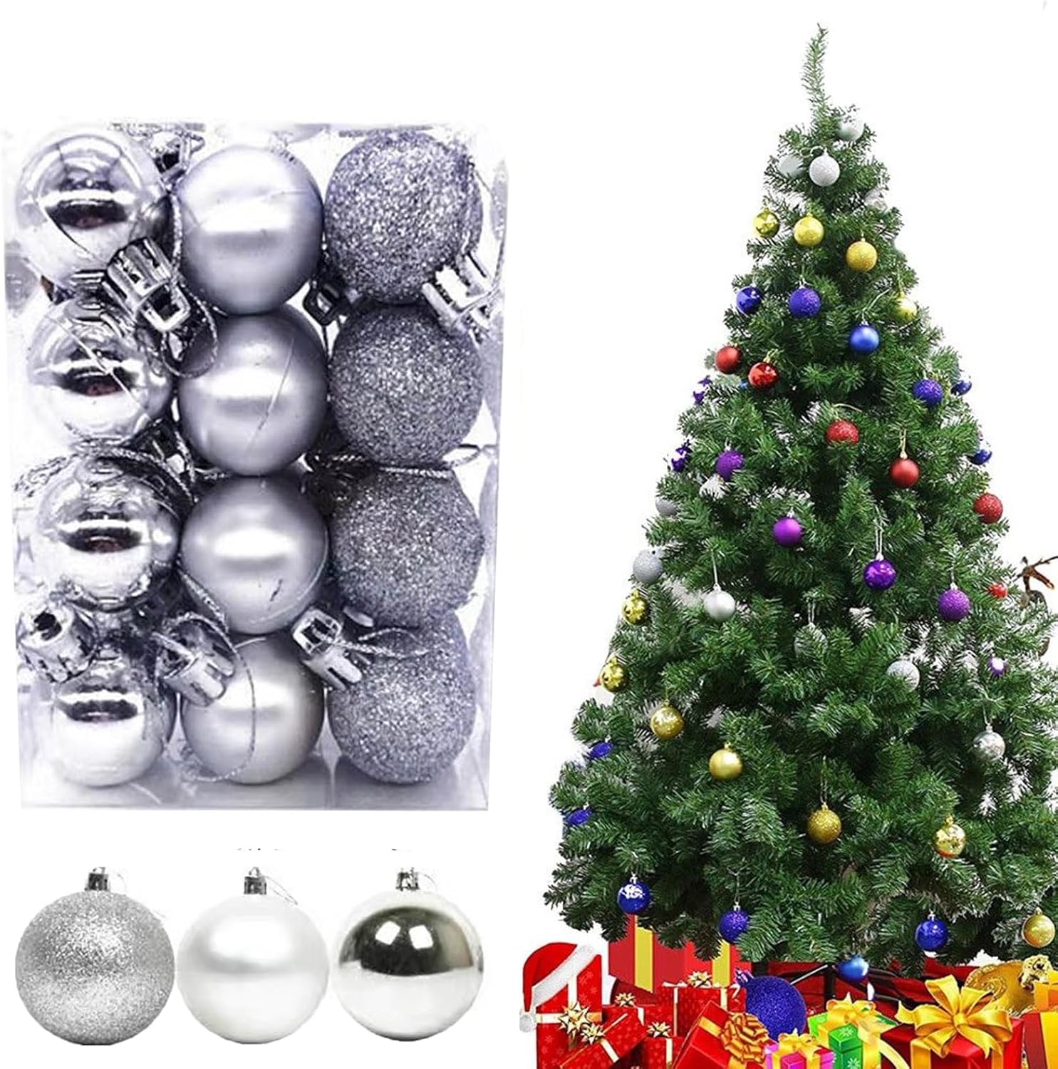 24 adornos para árbol de Navidad, mini bolas de Navidad, pequeñas bolas de plástico inastillables para vacaciones, bodas, fiestas, decoración
