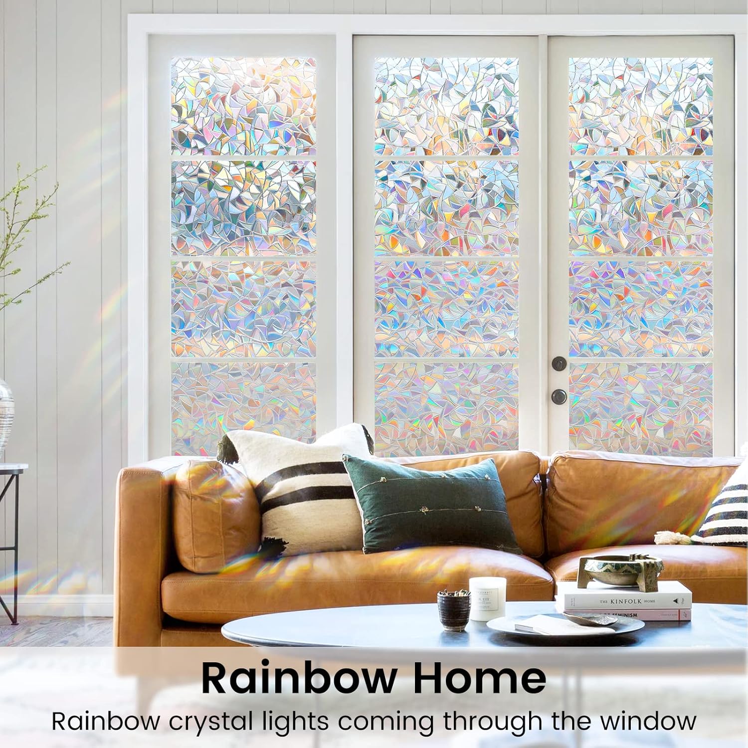 DOWELL Película de privacidad para ventana, película de ventana de arco iris, adhesivo decorativo para ventana, adhesivo estático para ventana,