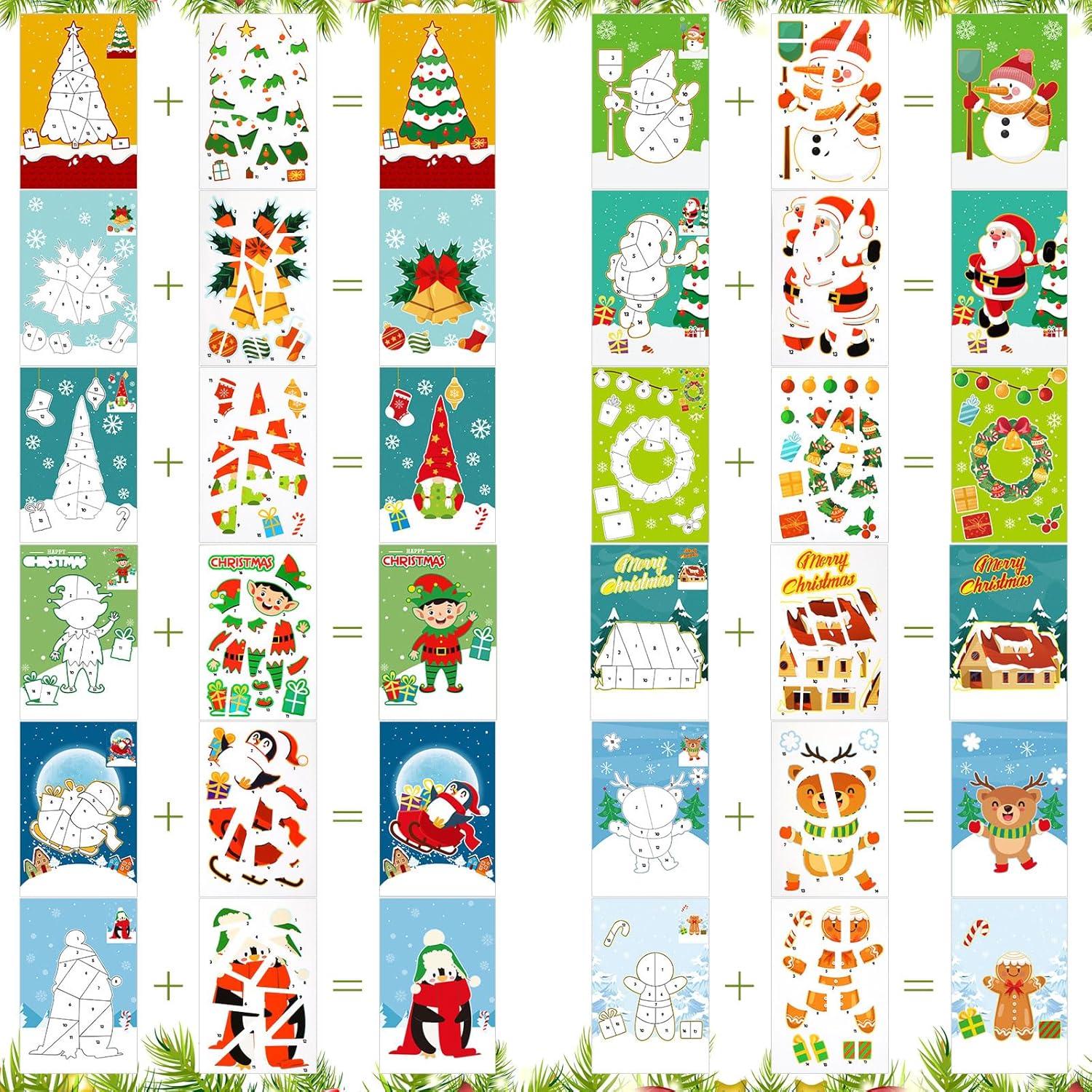 60 hojas de calcomanías de Navidad para niños de 4 a 8 años, calcomanías de pintura de Navidad por números, regalos de Navidad, regalos de fiesta,