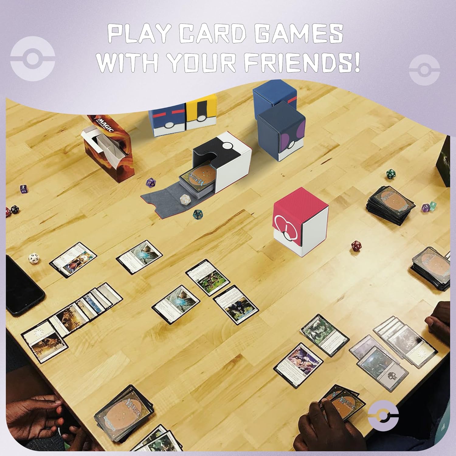 Caja de cartas para tarjetas PTCG, se adapta a más de 100 tarjetas con funda, juegos de cartas coleccionables TCG, piel sintética, imán fuerte,