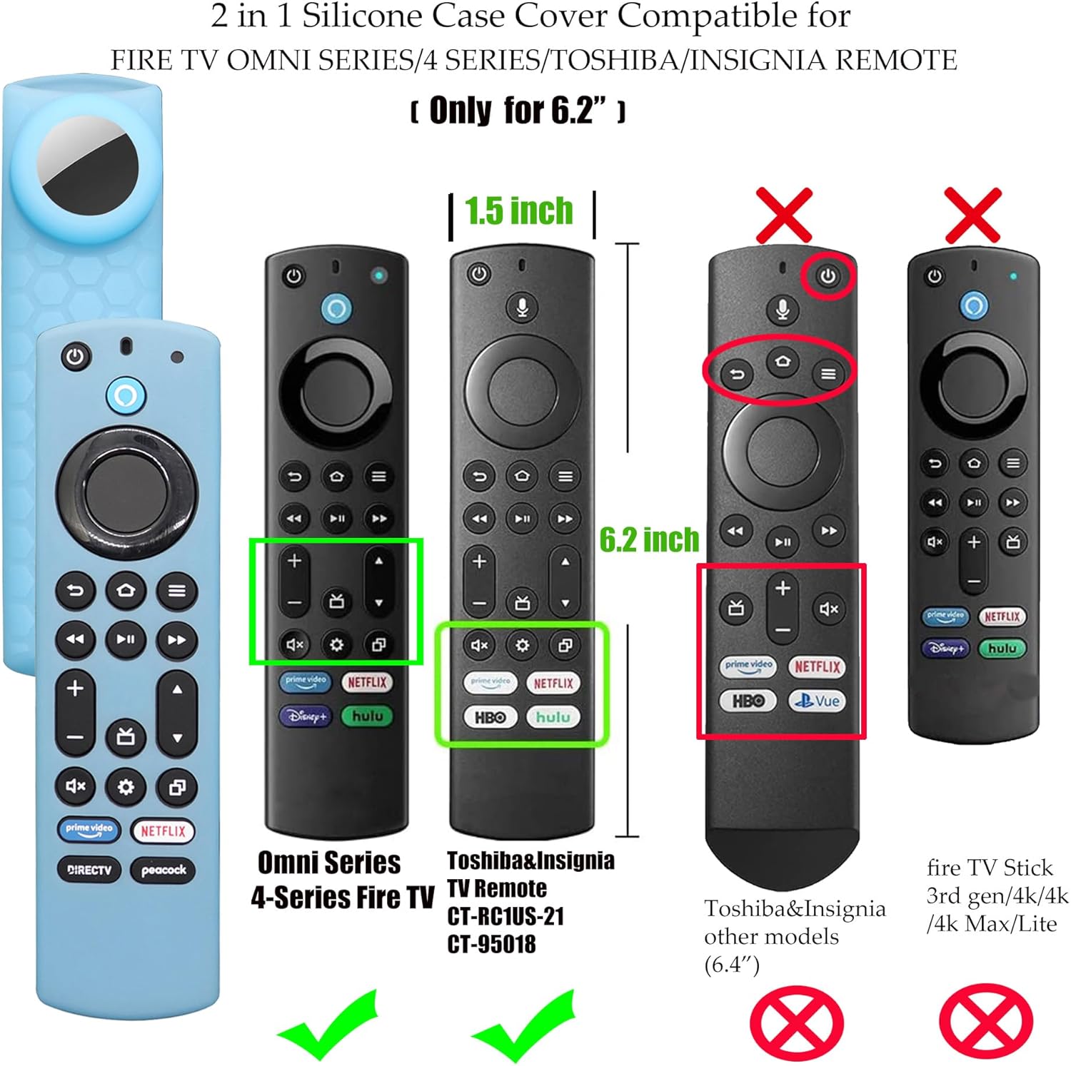 Funda para Toshiba Remote Airtag Glow para Insignia TV NS-RCFNA-21 CT-RC1US-21 CT-95018 Alexa Voice Remote Control con Holde para Adhesivo de