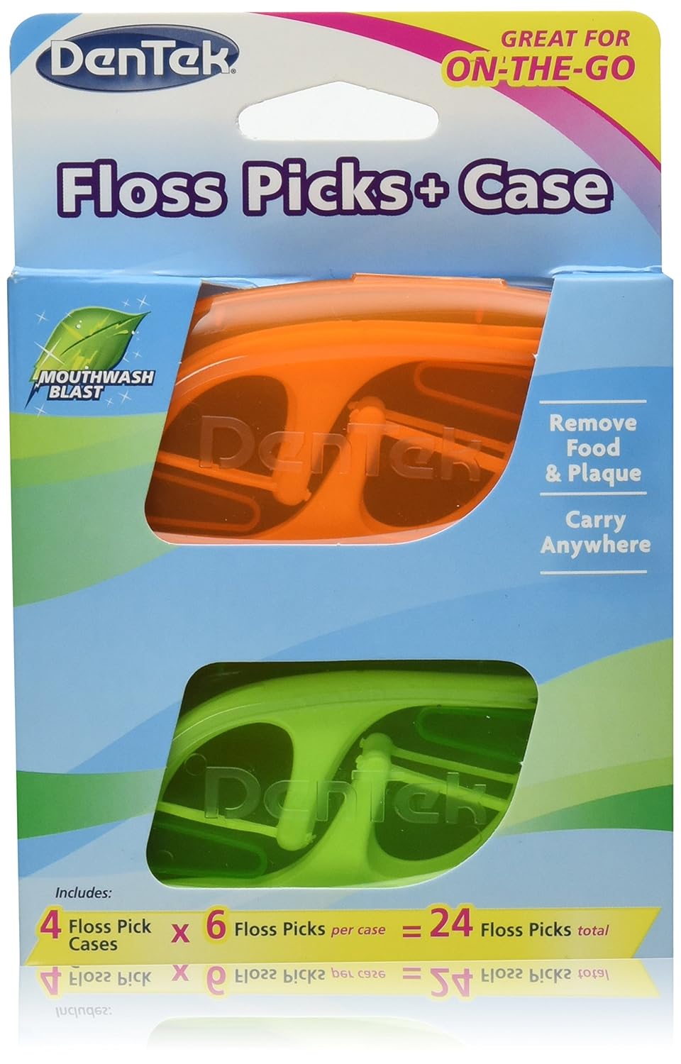 DenTek Púas de hilo dental y estuche de viaje para llevar, 4 fundas de viaje con 6 púas de hilo dental cada uno, (paquete de 2)