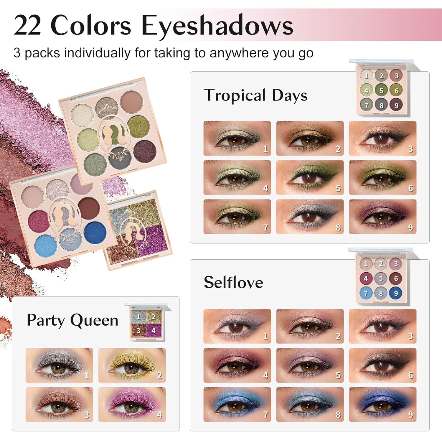 Color Nymph Kits de maquillaje para niñas para adolescentes con estuche de tren retro rosa, incluye paletas portátiles de sombra de ojos con