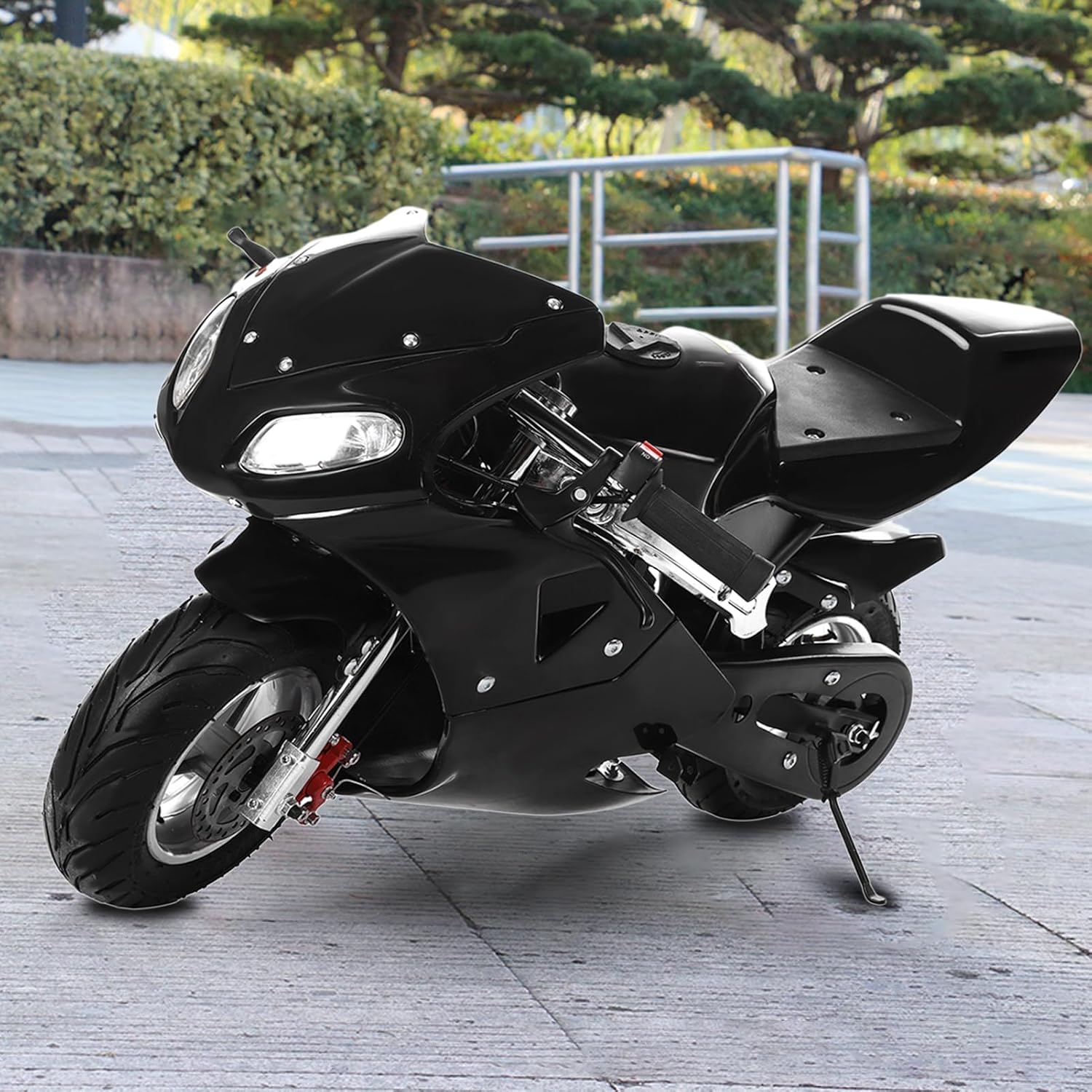 Motocicleta de gas de bolsillo para niños, mini bicicleta de gas de 2 tiempos de 49 cc con doble freno fuerte, manubrio de goma, tanque de gasolina