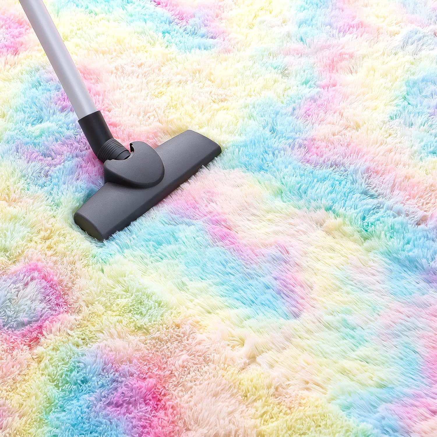 JUNOVO – Alfombras suaves de arcoíris para habitación de niñas, alfombras coloridas y esponjosas para el suelo, alfombra de juego lanuda para niños,