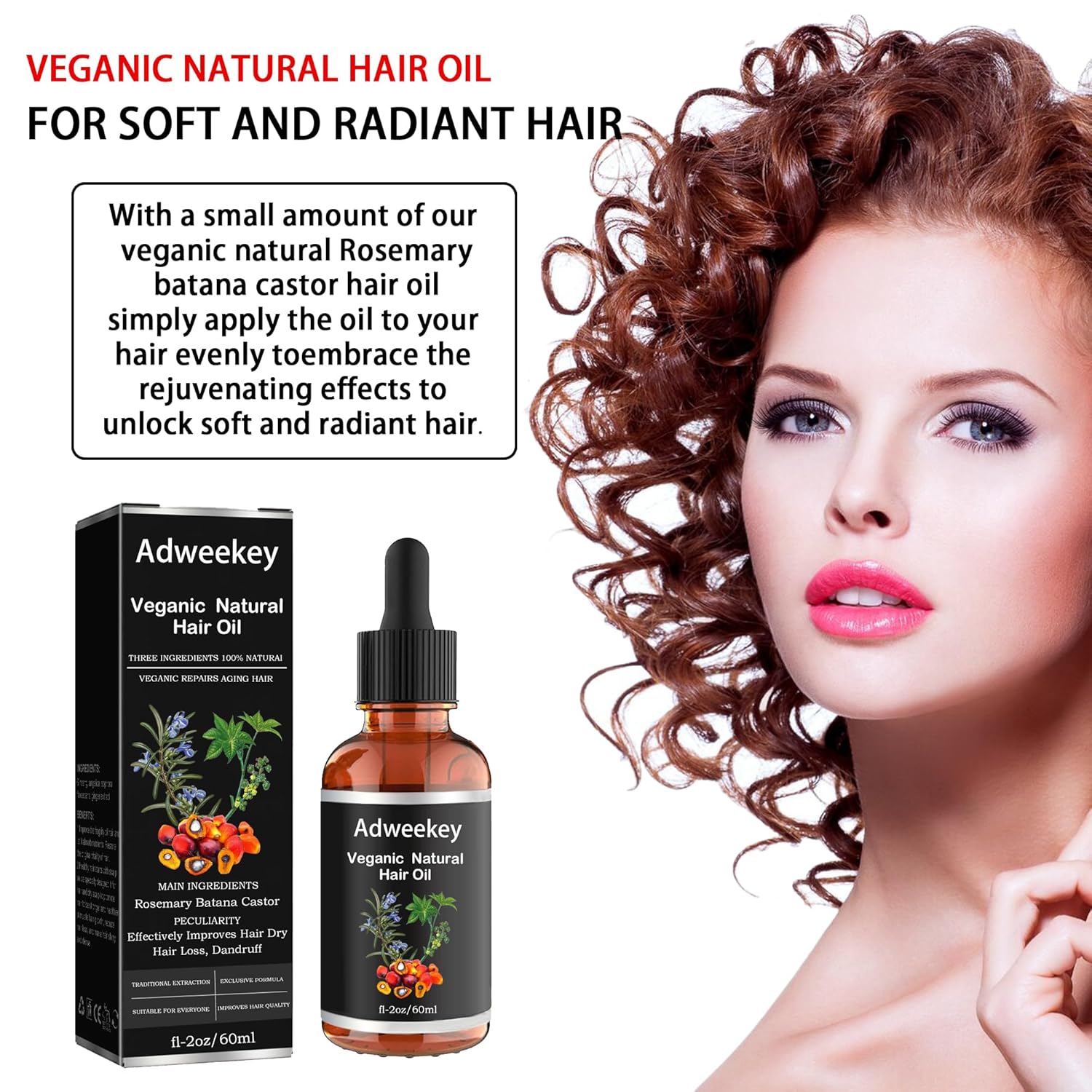 Veganic Aceite orgánico natural de batiana de ricino de romero para cabello saludable, aceite de batana para el crecimiento del cabello, 100%