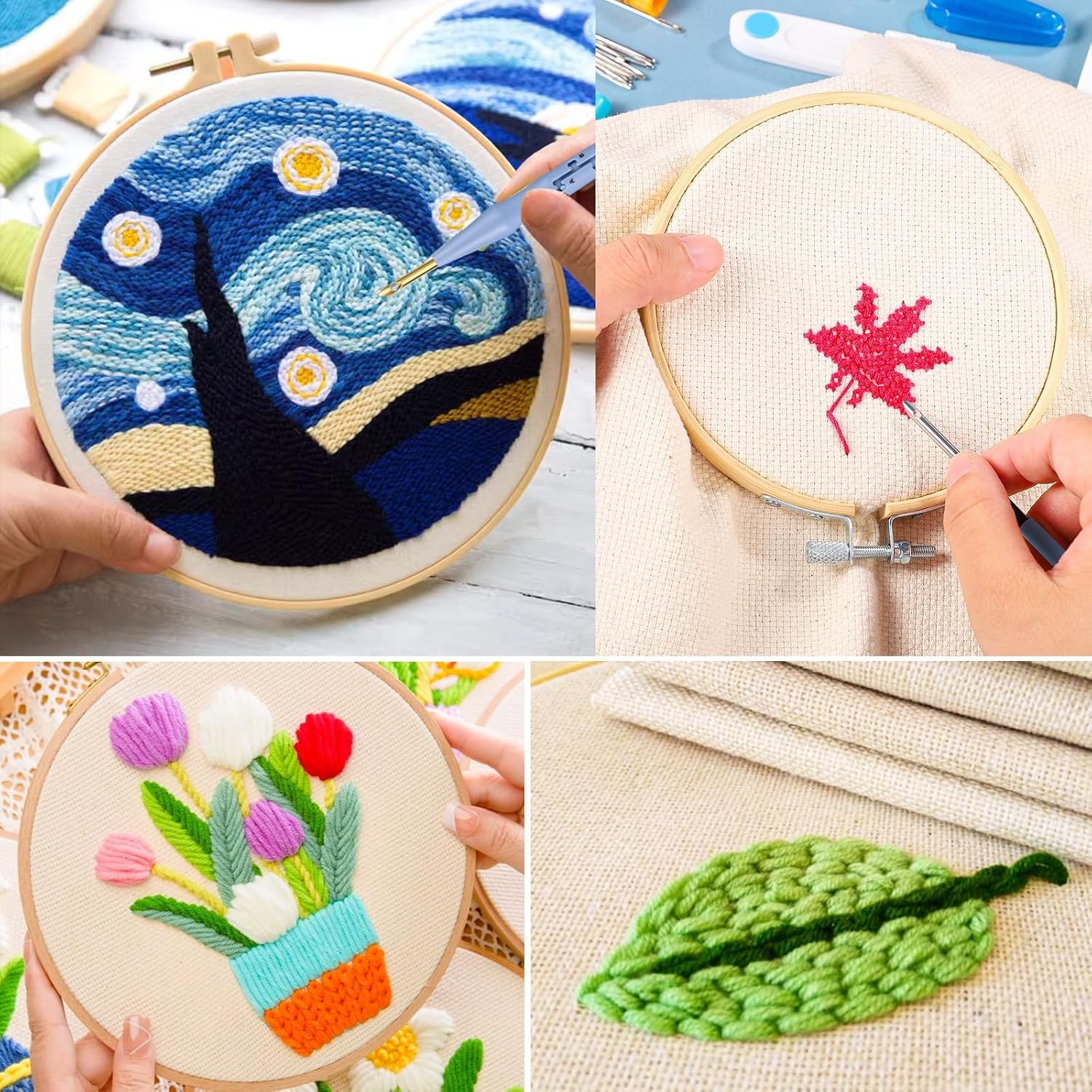 30 kits de bordado de aguja perforadora, juego de agujas de punzón de madera ajustables para bordar adultos