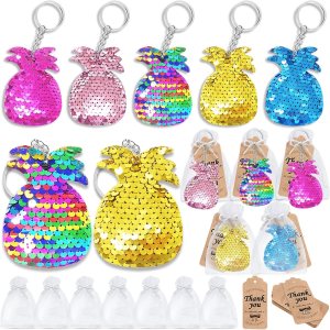 Juego de 60 llaveros de lentejuelas de piña de doble cubierta con 20 llaveros de piña, 20 etiquetas de agradecimiento y 20 bolsas de regalo para Juego de 60 llaveros de lentejuelas de piña de doble cubierta con 20 llaveros de piña, 20 etiquetas de agradecimiento y 20 bolsas de regalo para