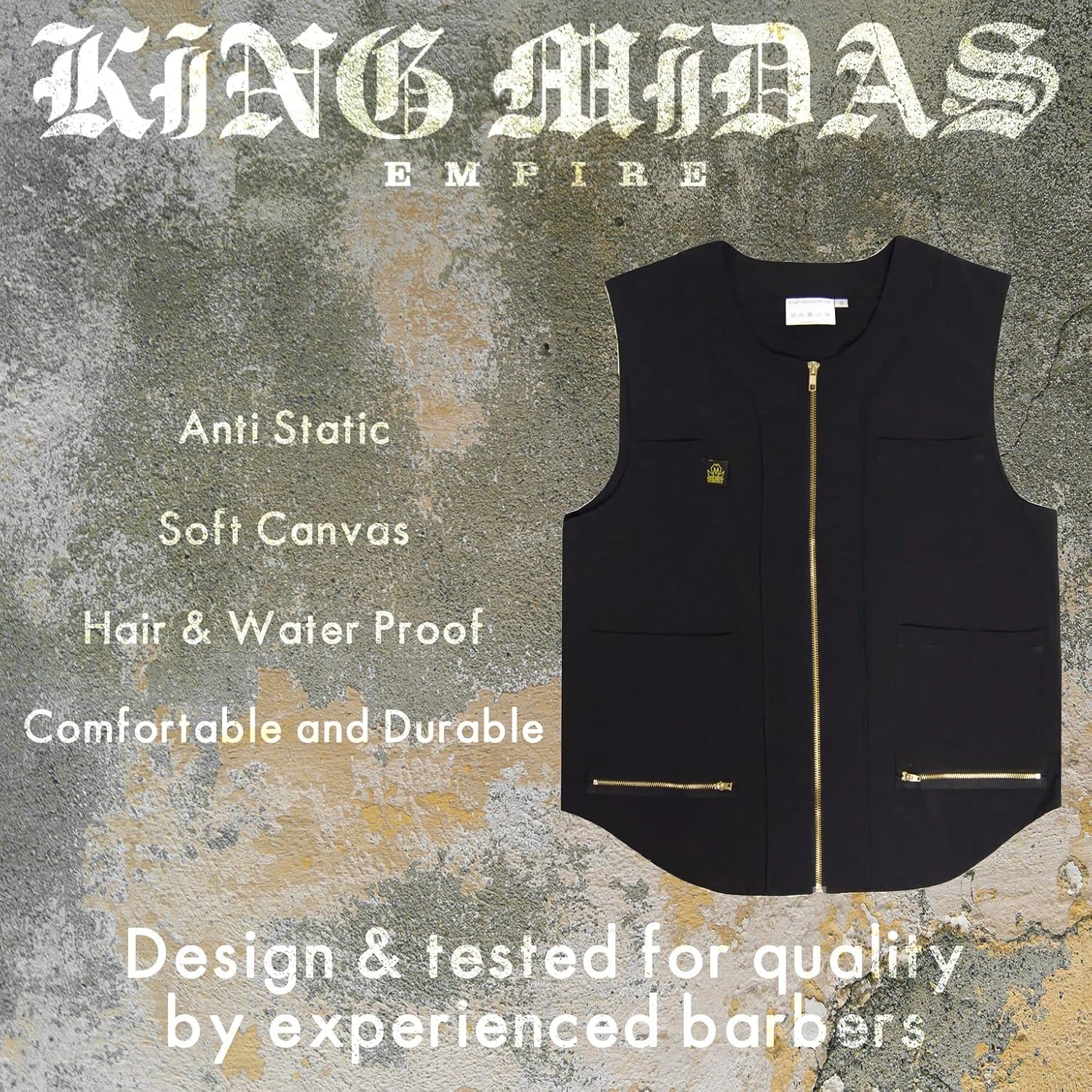 King Midas – Chaleco de peluquero profesional para el cabello, ligero para hombre, chaleco con cremallera unidireccional