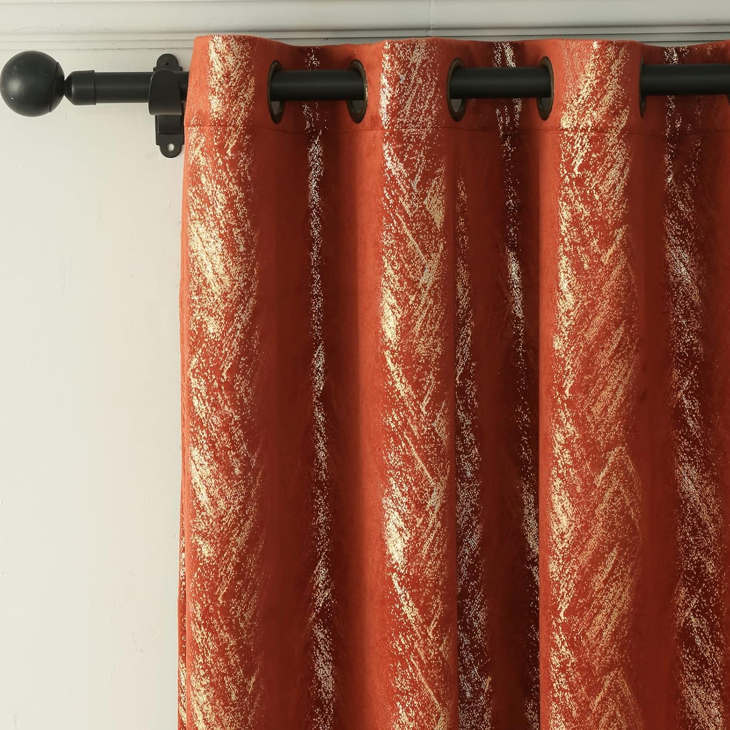 Tootop Cortinas de terciopelo naranja quemado, estampado dorado champán, patrón geométrico brillante, sala de estar, dormitorio, aislamiento térmico