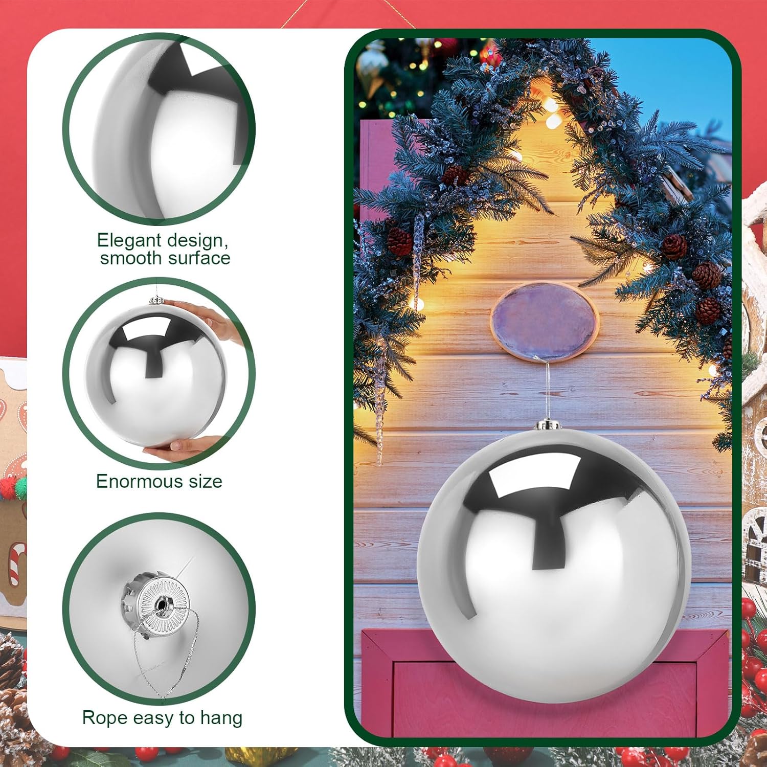 Adornos de bola de Navidad jumbo de 10 pulgadas, bolas de plástico resistentes a los rayos UV y al agua, bola grande y brillante, adornos de bola de