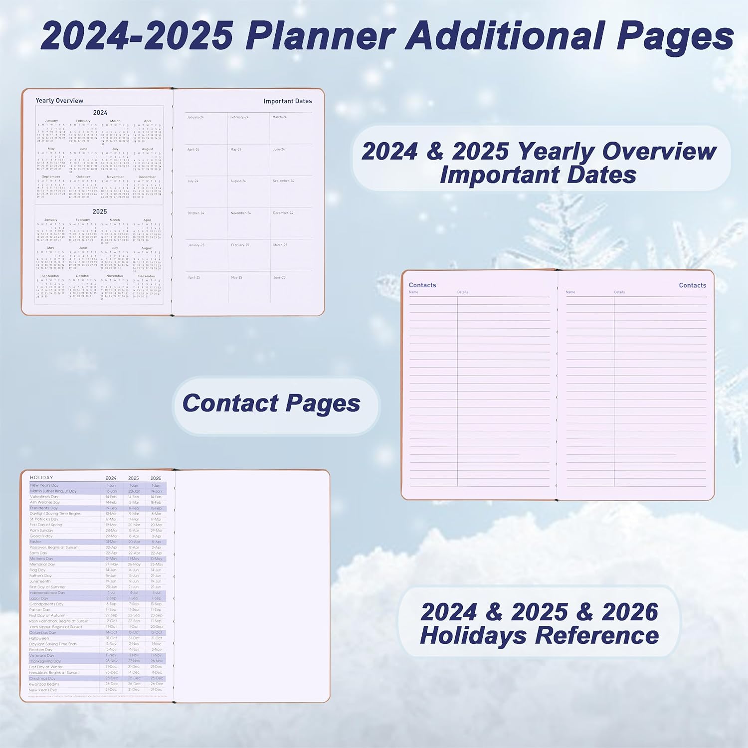 Agenda diaria 2024-2025, agenda semanal mensual de enero de 2024 a junio de 2025, agenda de tapa dura de 18 meses con pestañas, calendario de año