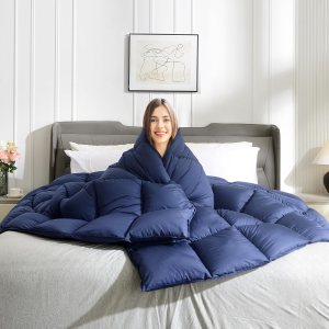 Edredón de plumas de ganso alternativo, edredón acolchado azul marino tamaño King, edredón para todas las estaciones con pestañas en las esquinas, Edredón de plumas de ganso alternativo, edredón acolchado azul marino tamaño King, edredón para todas las estaciones con pestañas en las esquinas,