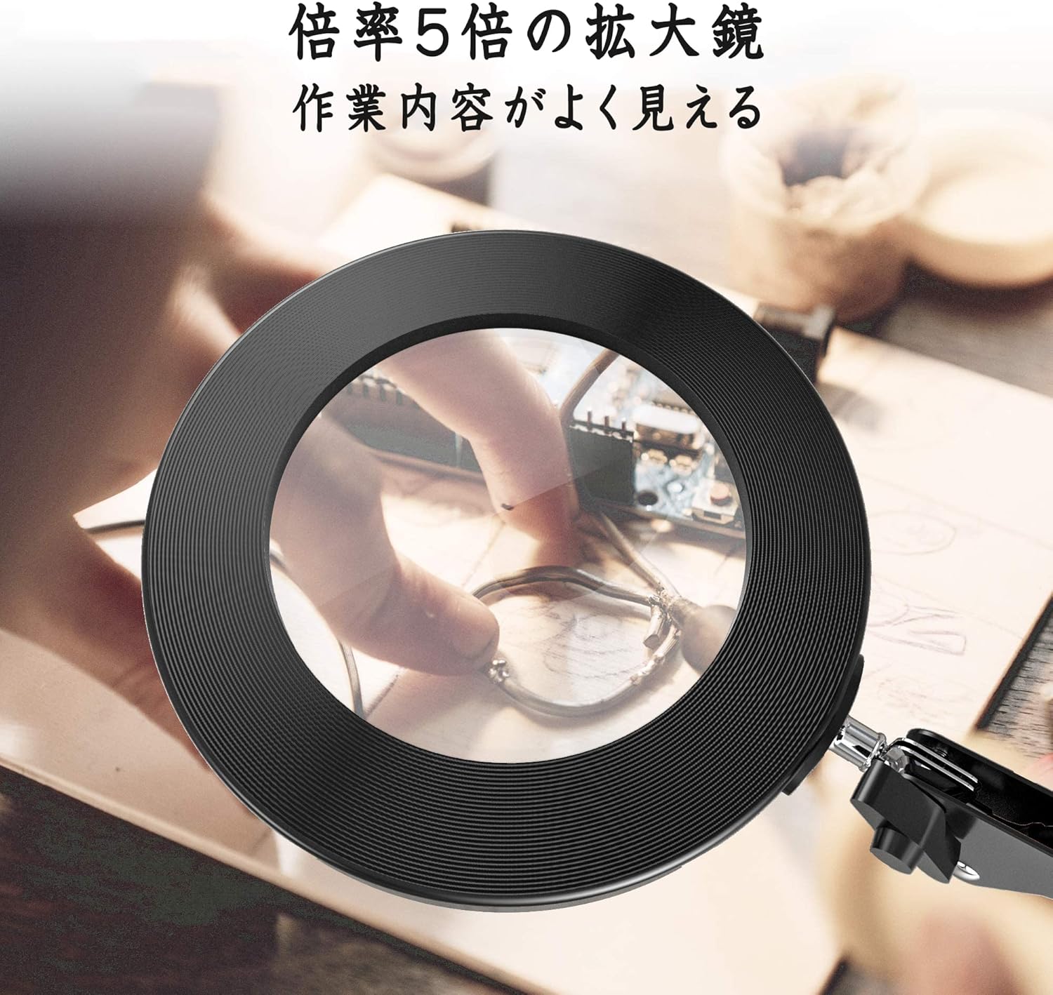 Lámpara de escritorio con aumento LED con abrazadera para lectura, computadora, dibujo, reparaciones, brazo giratorio ajustable de 29 pulgadas, lupa