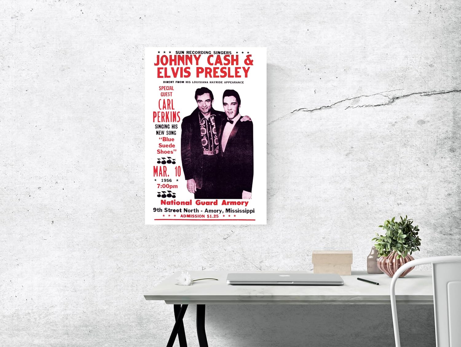 Johnny Cash w Elvis Presley – Póster de concierto vintage, Mississippi