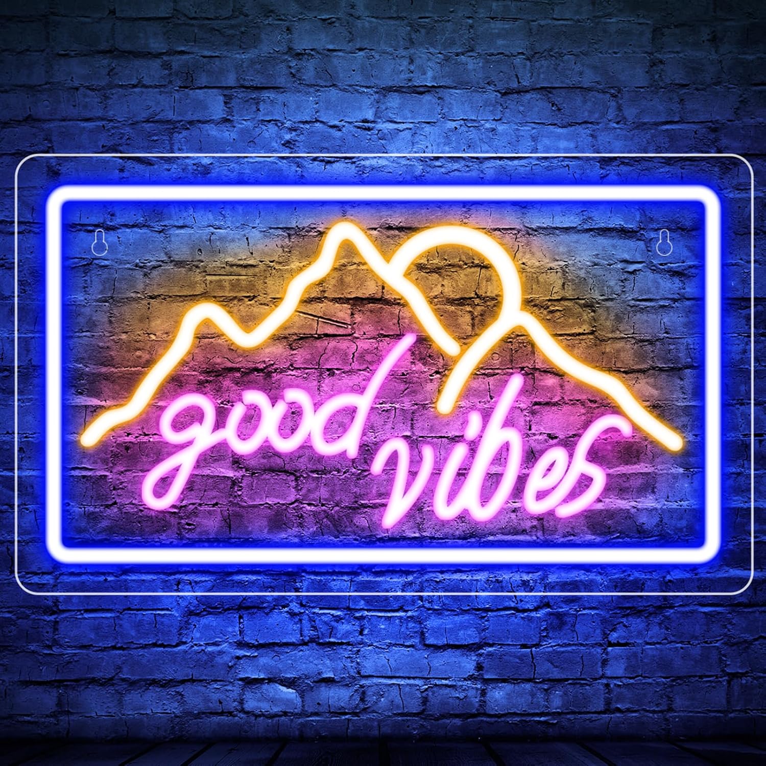 Good Vibes – Letrero de neón para decoración de pared, luz de neón con salida del sol y puesta de sol de montaña para decoración de pared, letrero