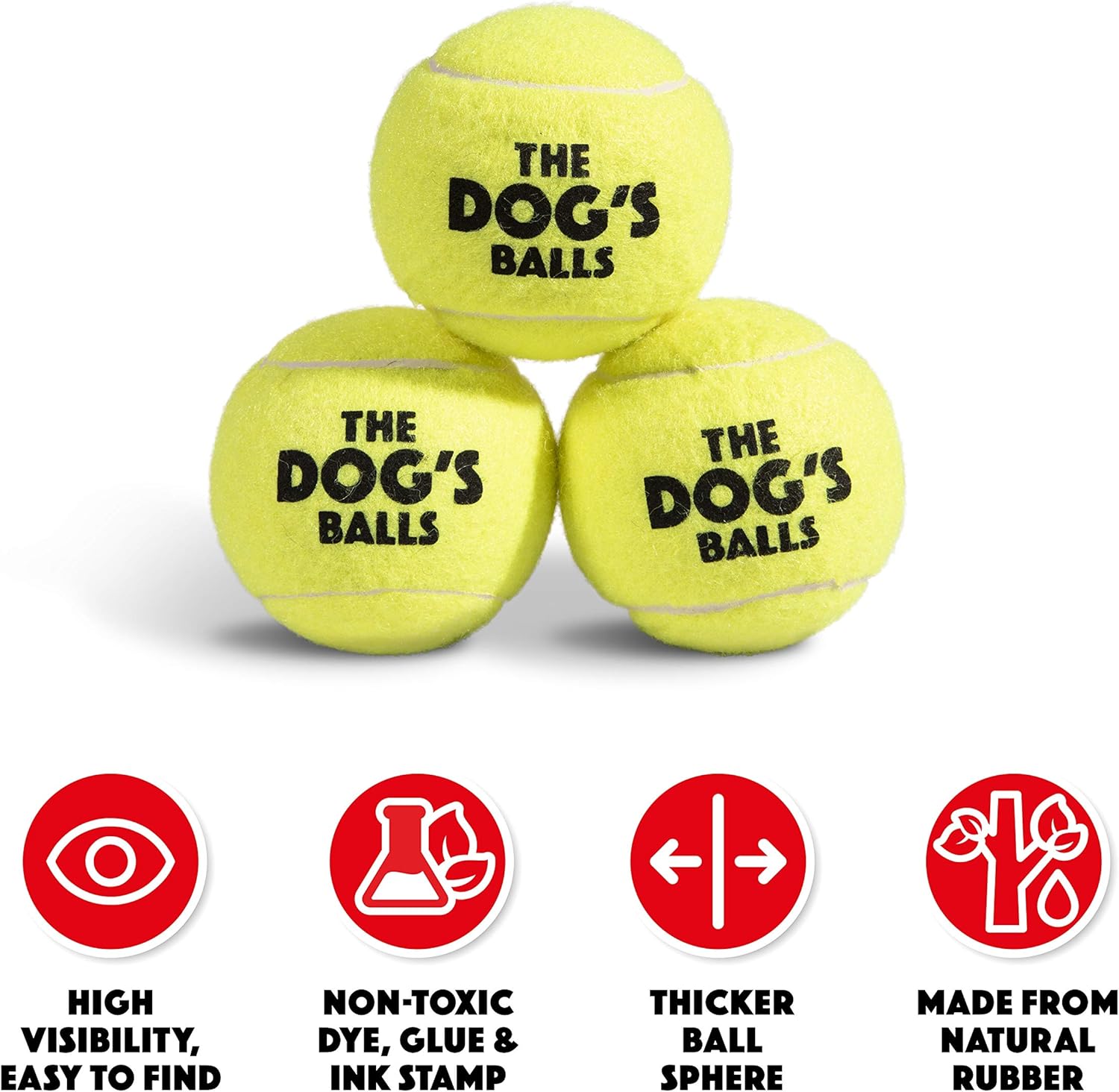 The Big Dog’s Balls, pelotas de tenis para perros, paquete de 3 unidades, color amarillo, juguete para perros de 3 pulgadas de diámetro, pelota