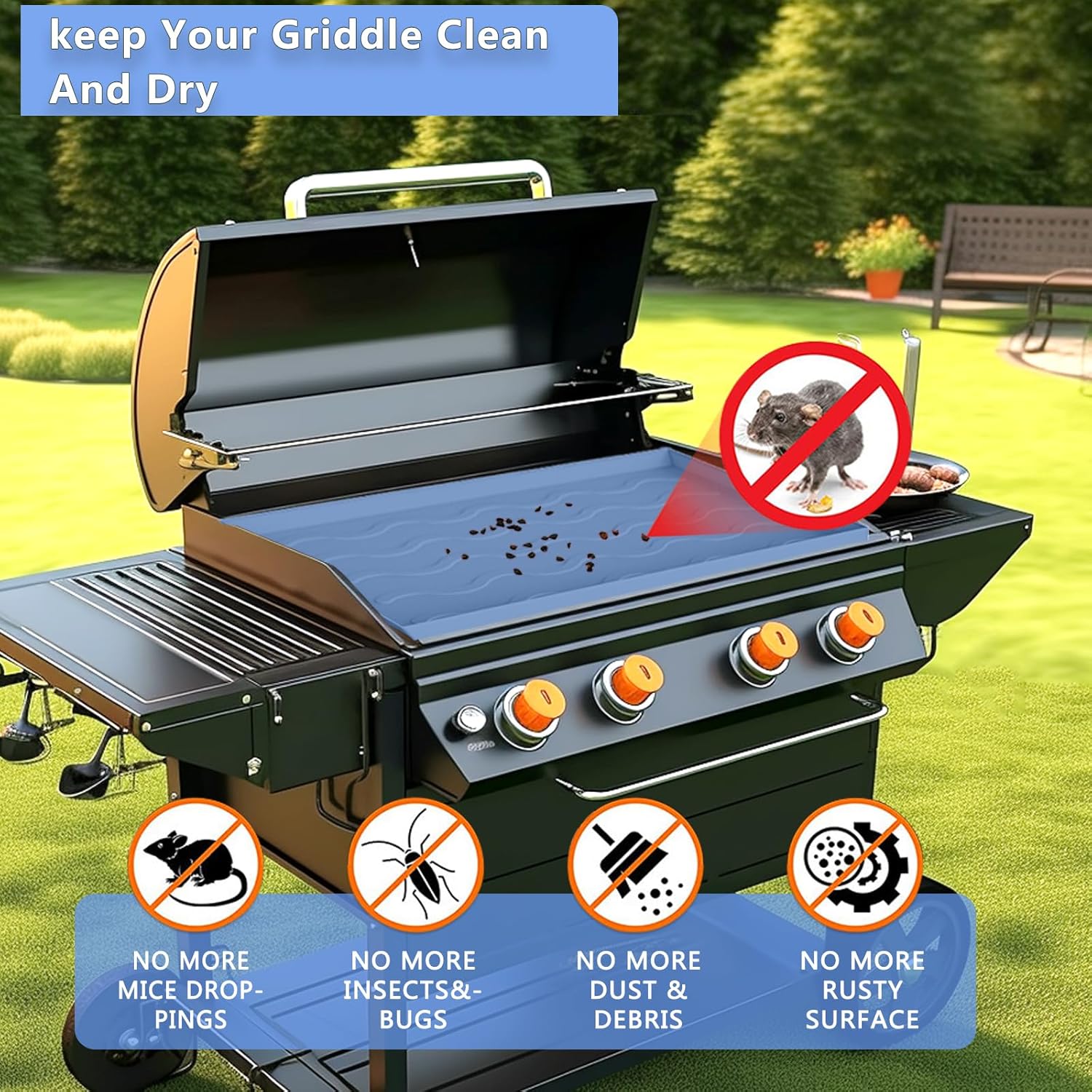 Funda de silicona resistente de 36 pulgadas para parrilla Blackstone de 36 pulgadas, alfombrilla de silicona de grado alimenticio para protección