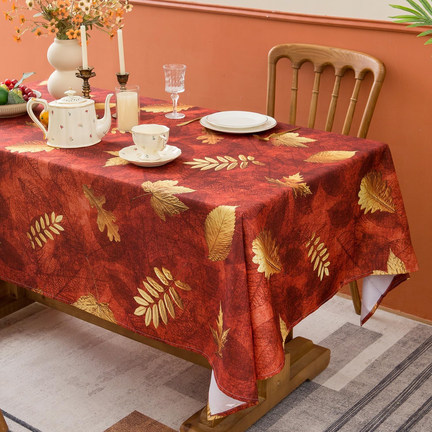 Dllxumm Mantel rectangular de otoño de 60 x 84 pulgadas, mantel de poliéster impermeable de fácil cuidado para Acción de Gracias, cosecha de otoño,