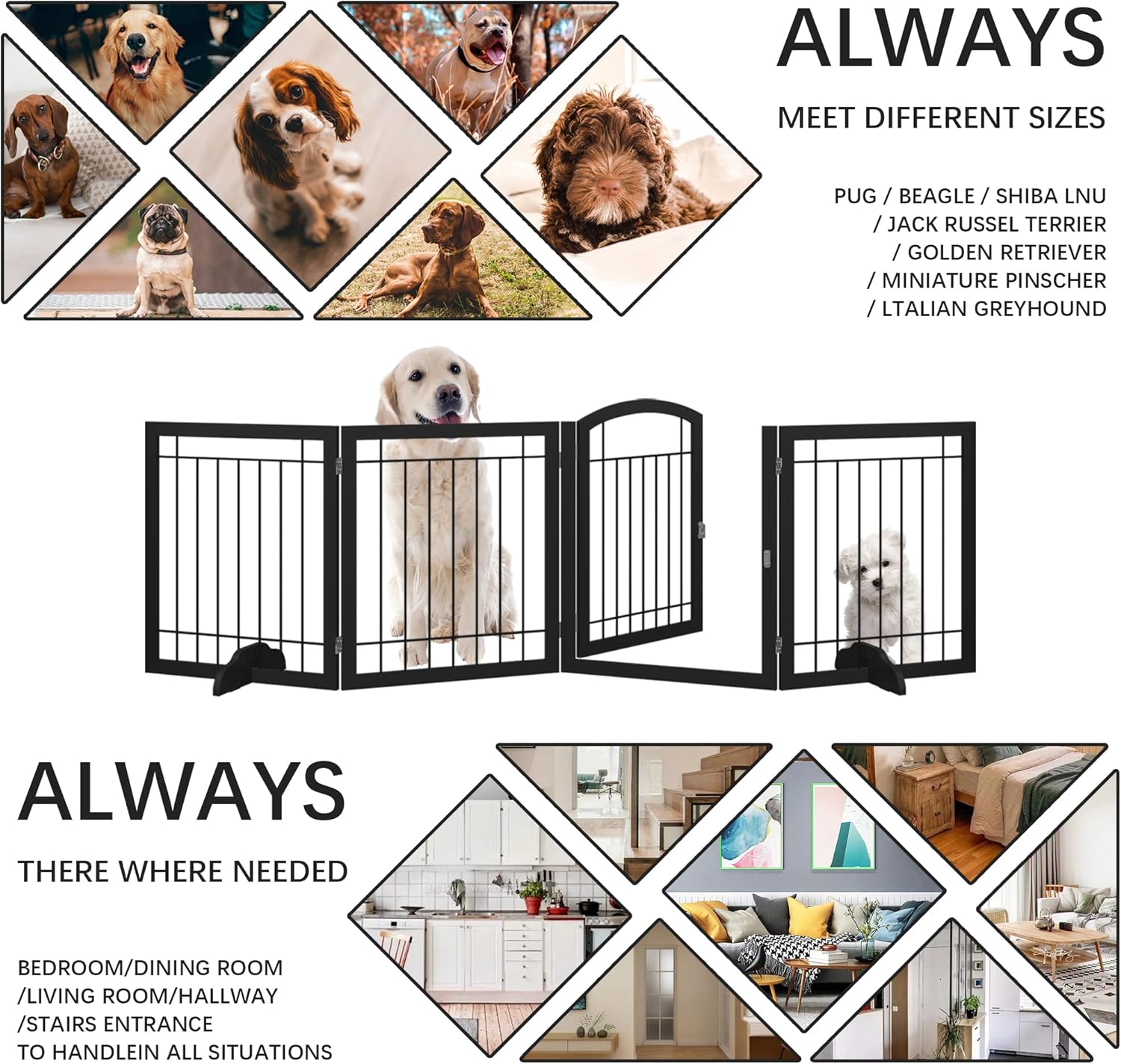 JSB Puerta para perros extra ancha de 30 pulgadas de alto con paseo, puerta independiente para mascotas, para pasillos, escaleras y hogar, cerca de