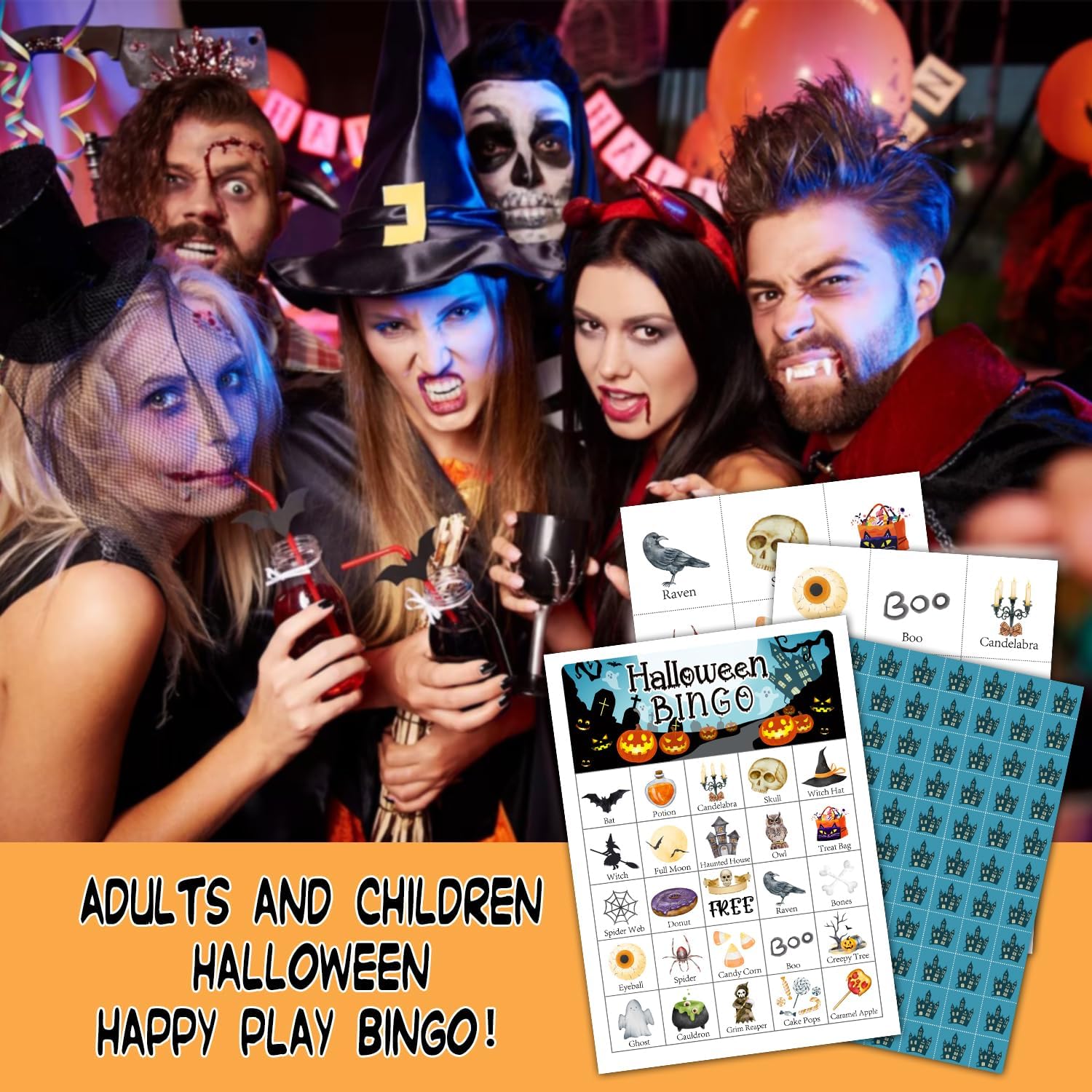 Tarjetas de juegos de fiesta de bingo de Halloween con 24 jugadores, juegos de fiesta de Halloween para niños, escuela, aula, suministros de fiesta,