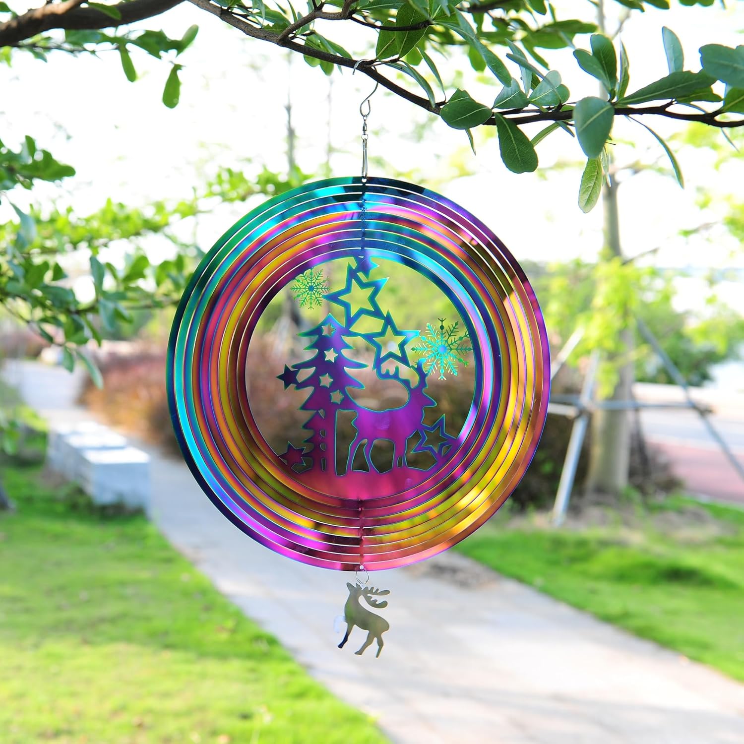 HUOJUZHAIBAO Molinillos de viento para decoración de patio y jardín, esculturas artísticas colgantes, manualidades, acero inoxidable, metal, 12