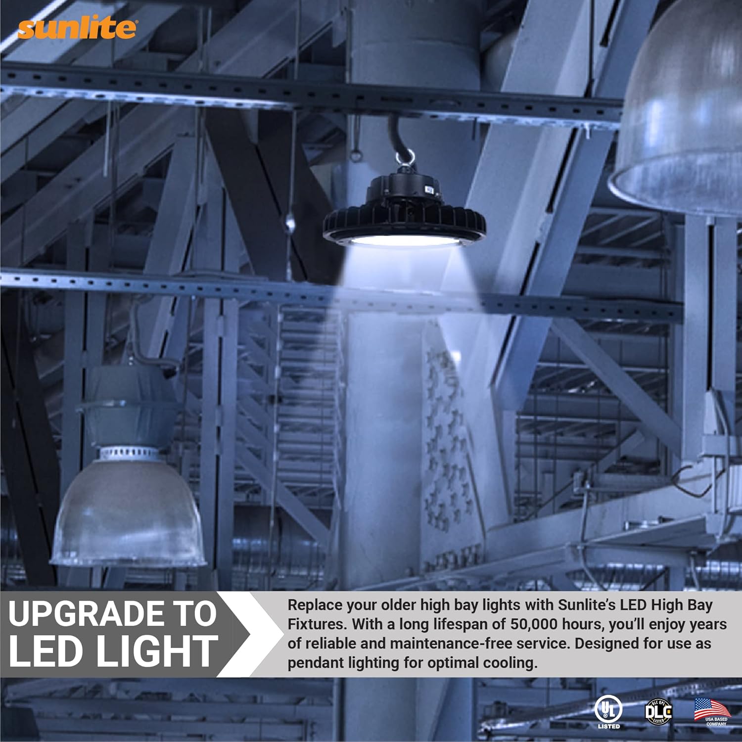 Sunlite 89688 LED comercial UFO High Bay Fixture, 300 vatios, 45000 lúmenes, 5000K Super White, 70 CRI, UL listado, negro, para almacenes, fábricas