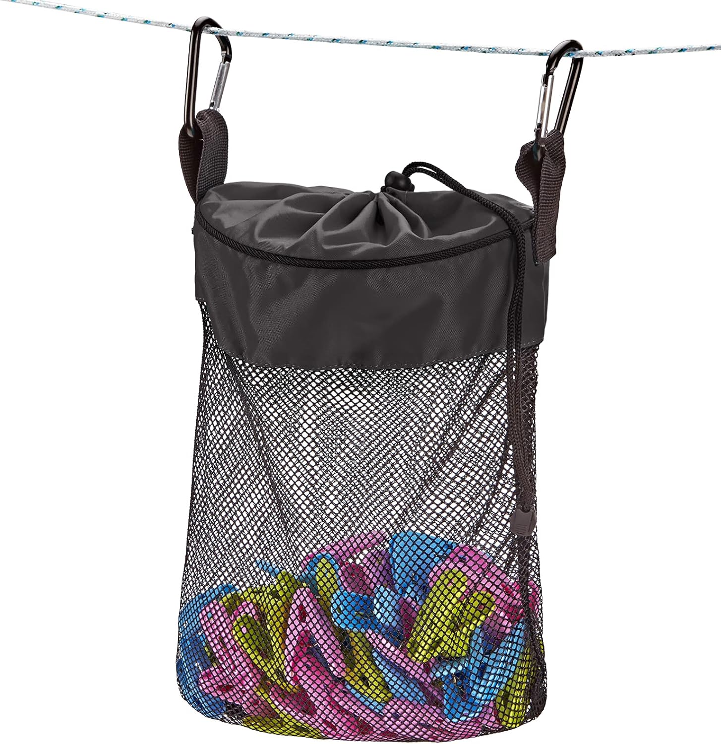 HOMEST Bolsa de malla para colgar ropa con cordón, organizador de almacenamiento con gancho, lavable a máquina, color negro
