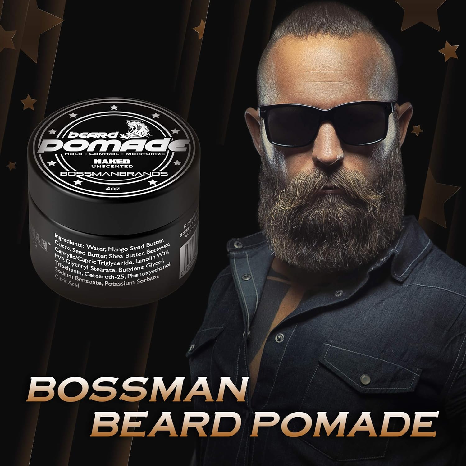 Bossman Pomada para cabello y barba para hombres, hidratante con sujeción y control medio, pomada para peinar el cabello para hombre, fabricada en