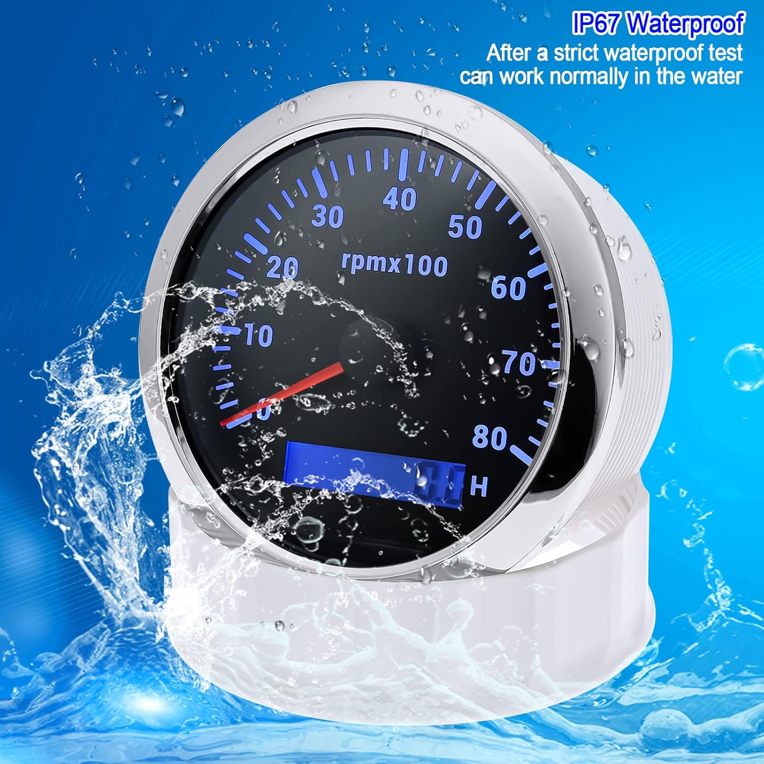ARTILAURA Tacómetro 3.346 in 3-38 pulgadas, medidor de tacómetro de barco, 7 colores, LED, RPM, tacometro, tacómetros de repuesto automotriz, 8000