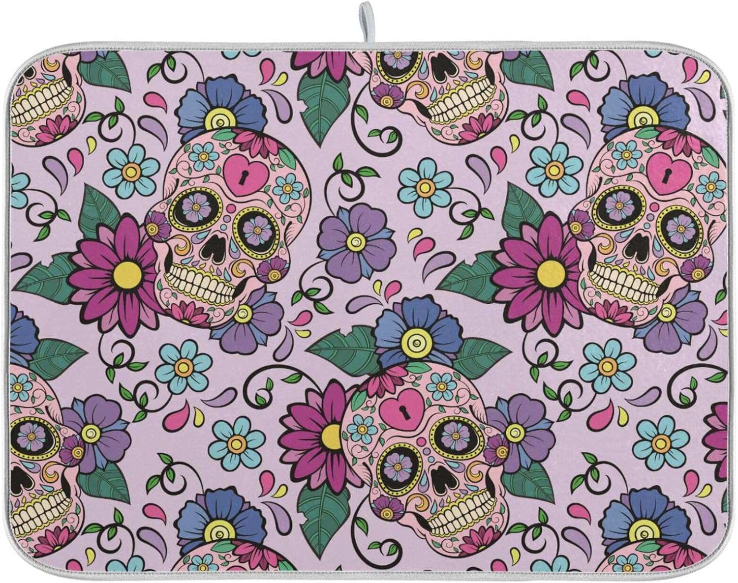 Festive Sugar Skulls Drying Dish Mat Washnable Absorbent Kitchen Countertop Decor Drying Mats For Countertop Tapete Para Cocina 16” x 18”