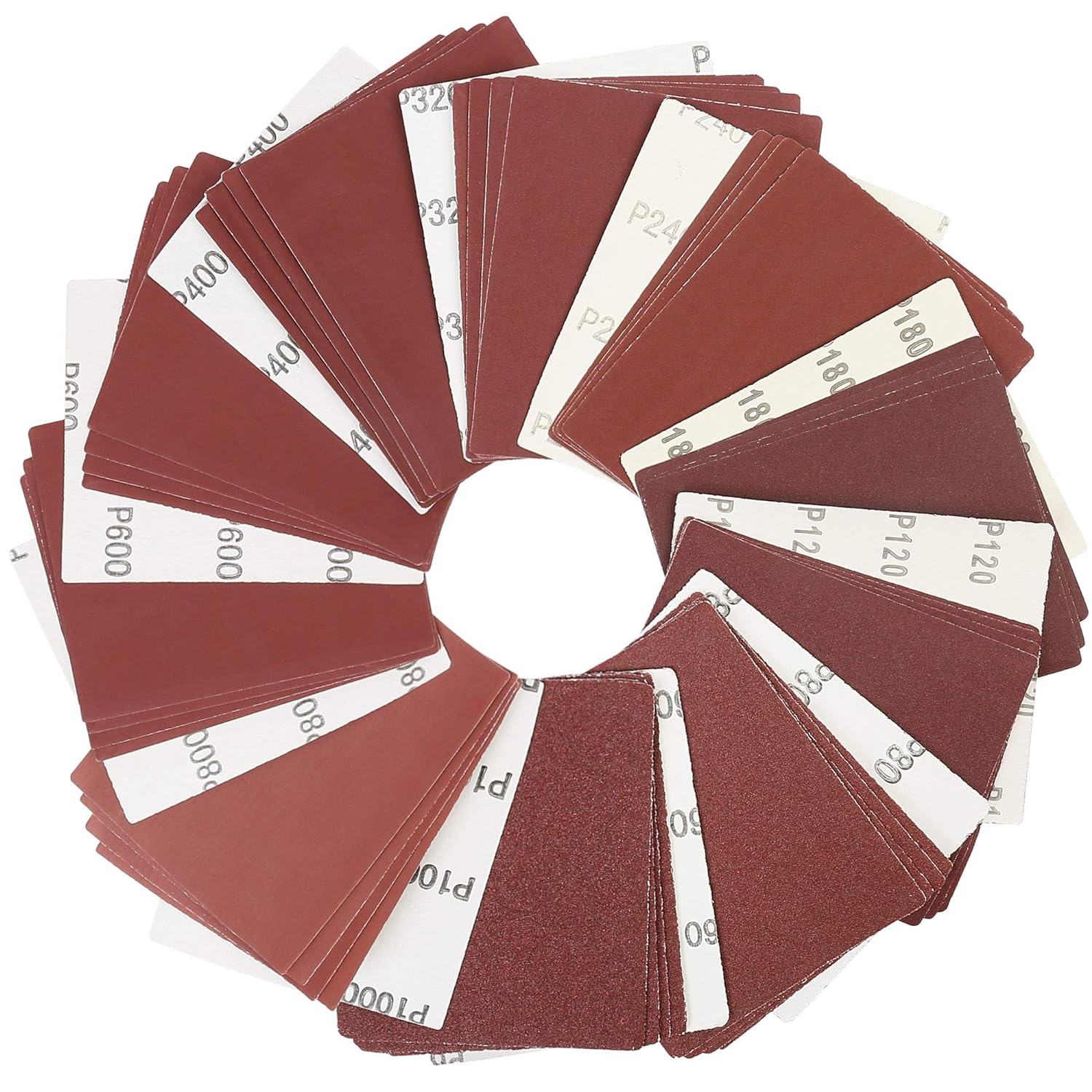 LotFancy Papel de lija de 14 hoja para lijadora de palma, 50 piezas de hojas de lijado de grano 60, 80, 120, 180, 240, 320, 400, 600, 800, 1000,