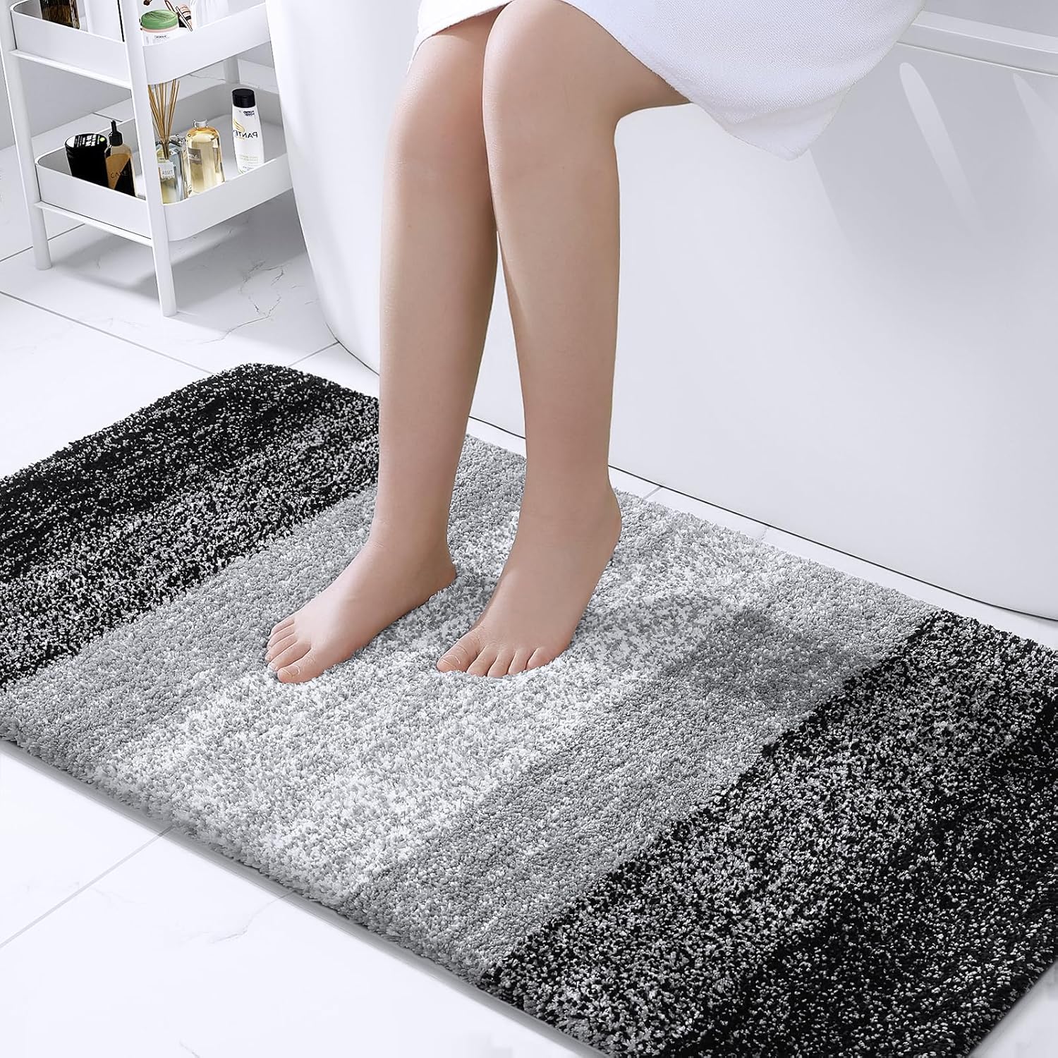 OLANLY Juego de 2 alfombras de baño y alfombras de baño ombré, tamaño 47 x 24 pulgadas y juego de alfombras de baño 30 x 20 + 24 x 20 pulgadas,