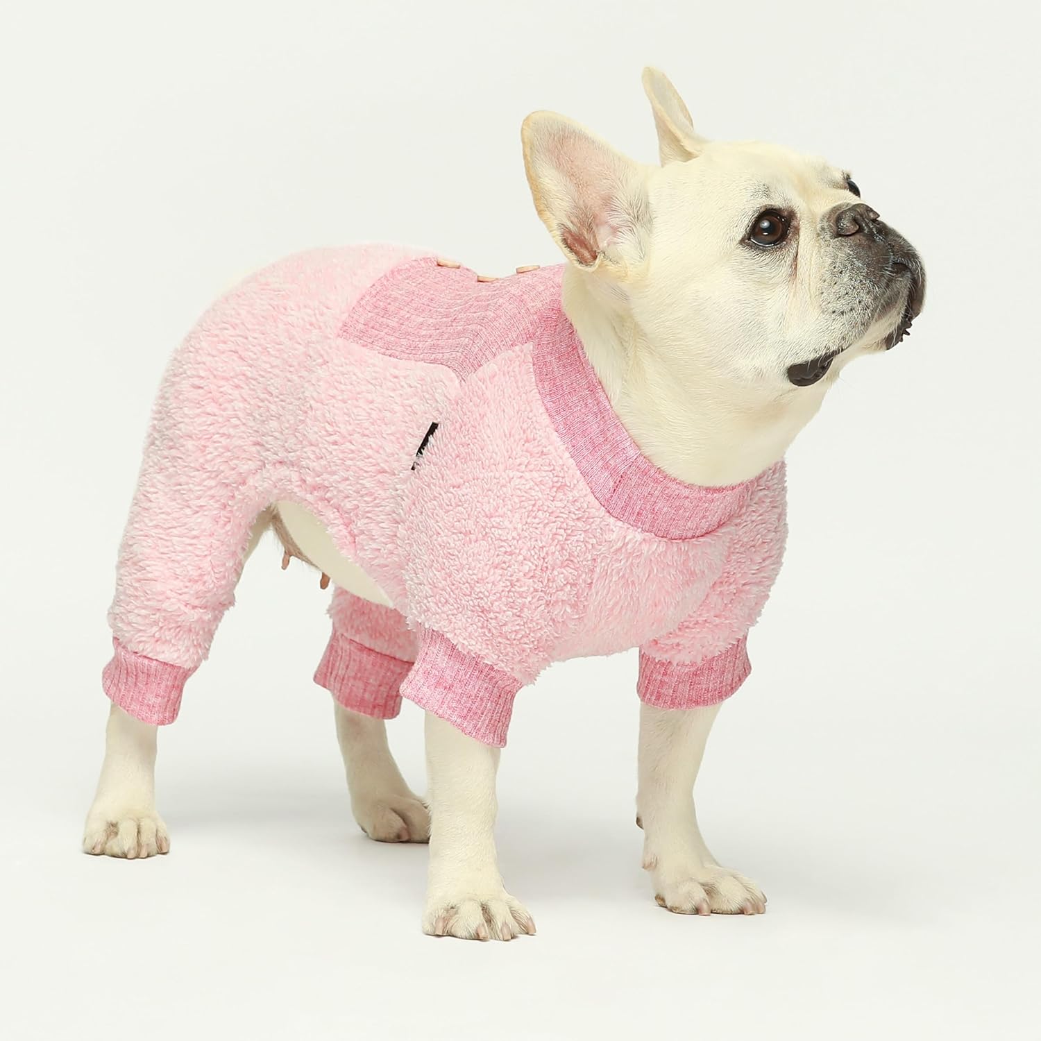 Fitwarm Pijama mullido para perros, ropa de invierno para perros pequeños, mameluco con pies, atuendo para gatos, rosa jaspeado, XS