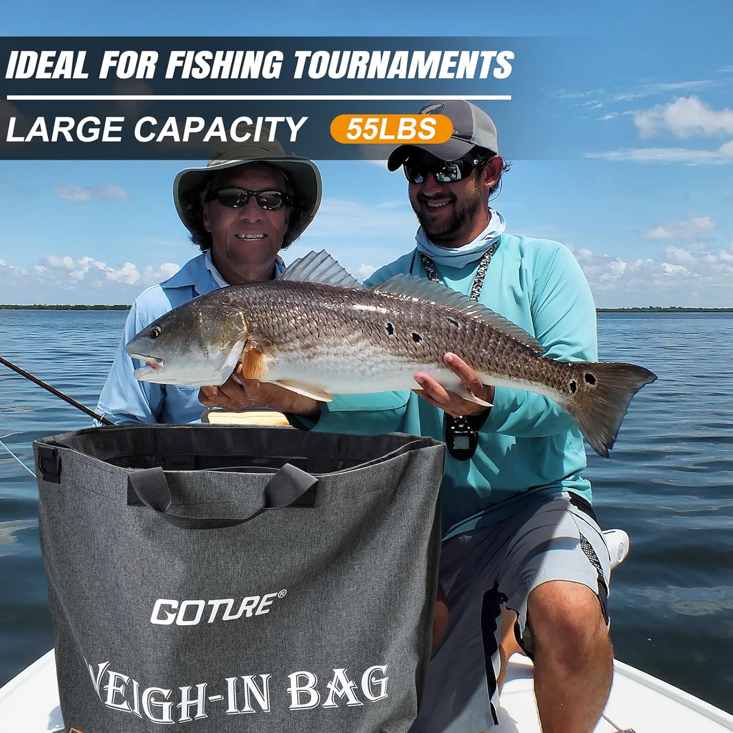 Goture Bolsa de pesca de torneo, agarre de peces y lubina con regla de pescado 3 en 1, bolsas de pesca de torneo de malla interior extraíble, bolsa