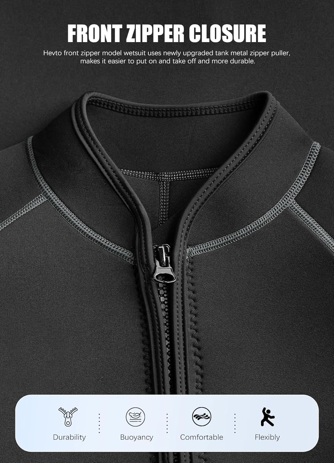 Hevto – Traje completo de neopreno para hombre, de 0.118 pulgadas, con manga larga y cierre en la espalda, mantiene el calor, para bucear, surfear,