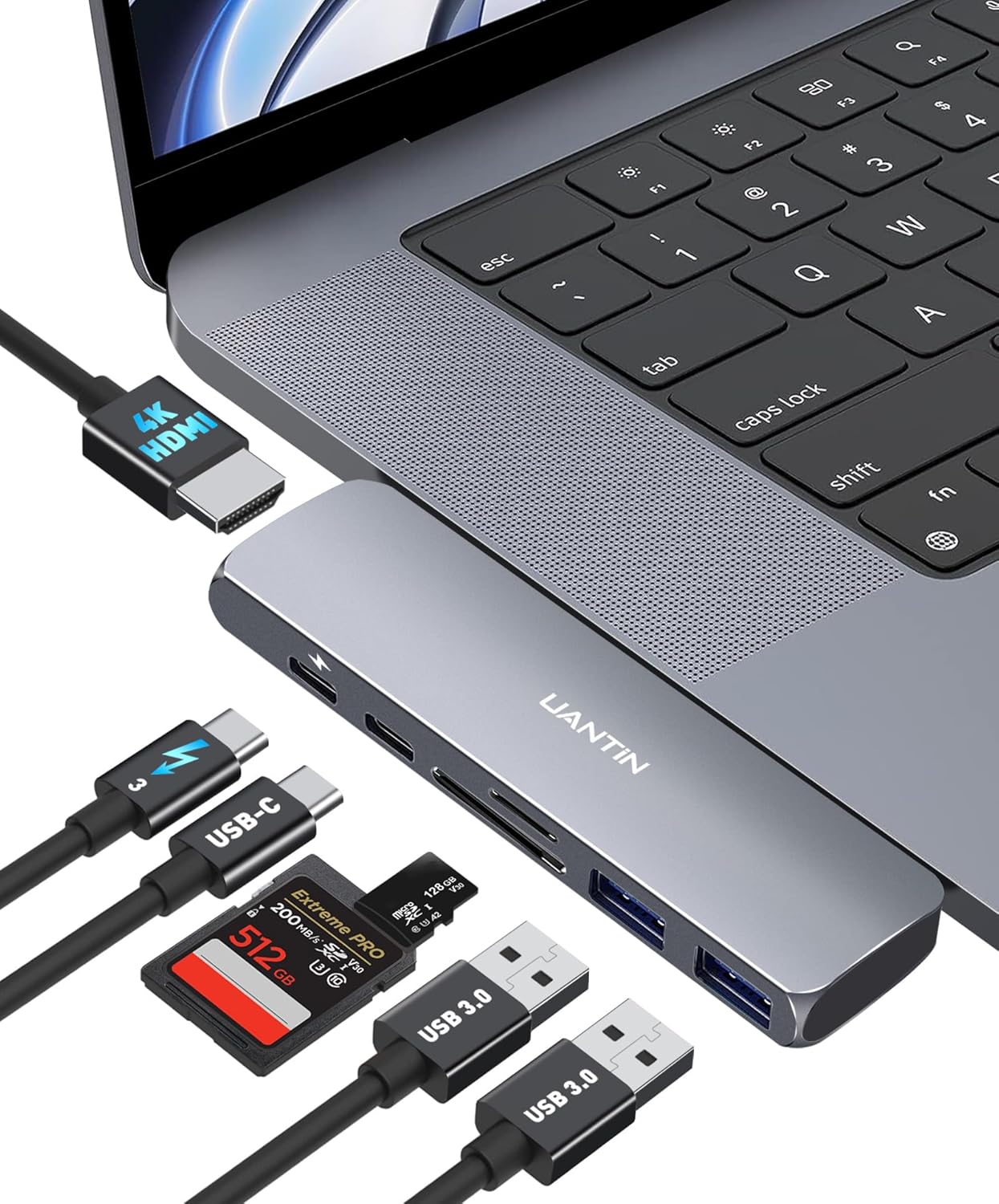 Adaptador USB C Hub HDMI para MacBook ProAir M1 M2 2022 2021 2020 13″ 15″ 16″, 7 en 2 Mac Adaptador multipuerto USB Accesorios con HDMI 4K, 2