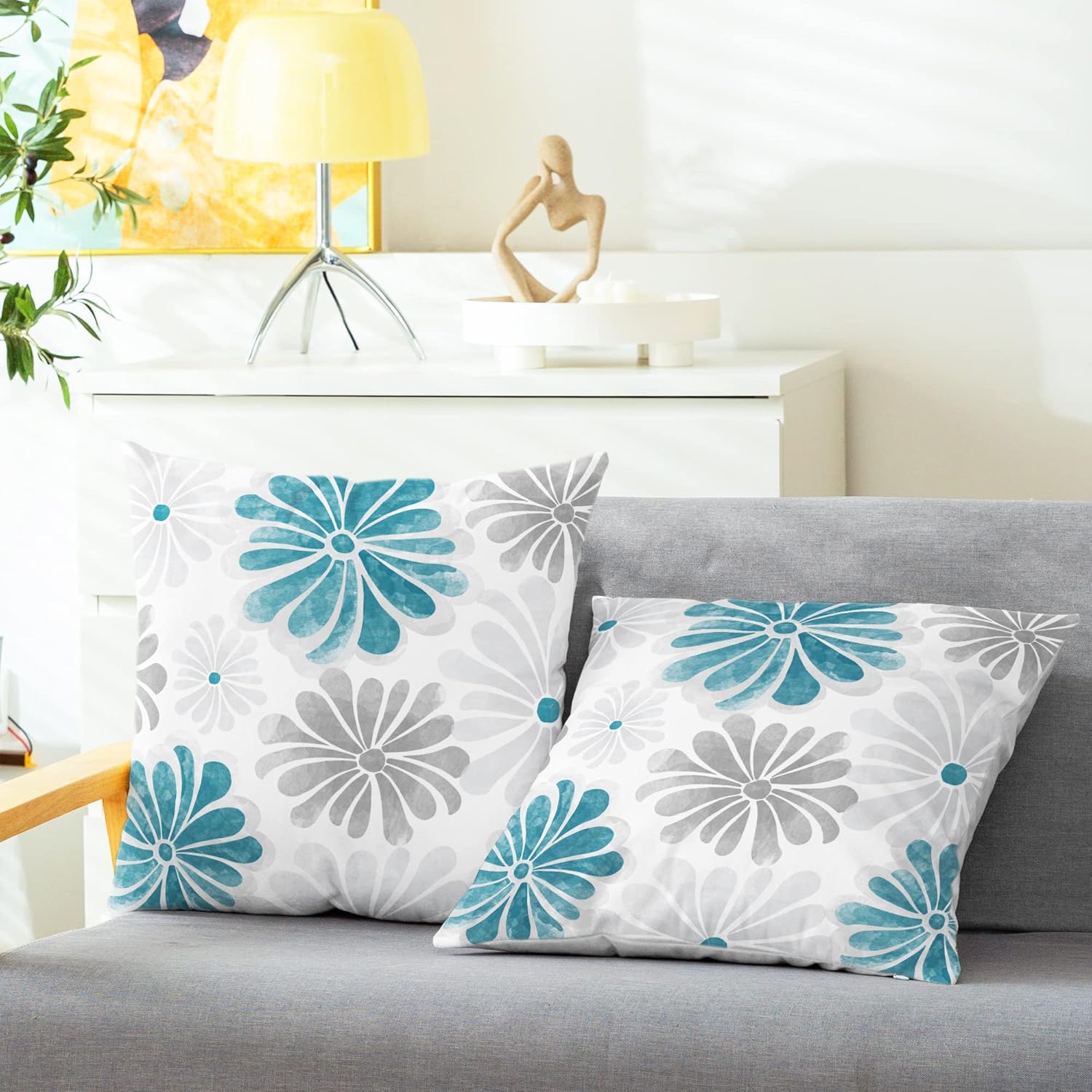 CaliTime Juego de 2 fundas de almohada decorativas de vellón de dos tonos con flores florecientes para sofá, cama, decoración de casa rural, 16 x 16