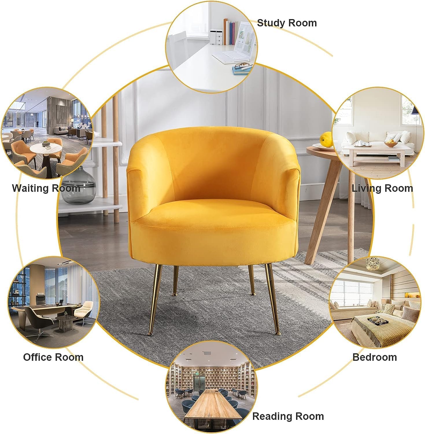 GNIXUU Cómoda silla decorativa de barril, sillón tapizado de tela de terciopelo, elegante silla de bañera con patas doradas, sillas de tocador