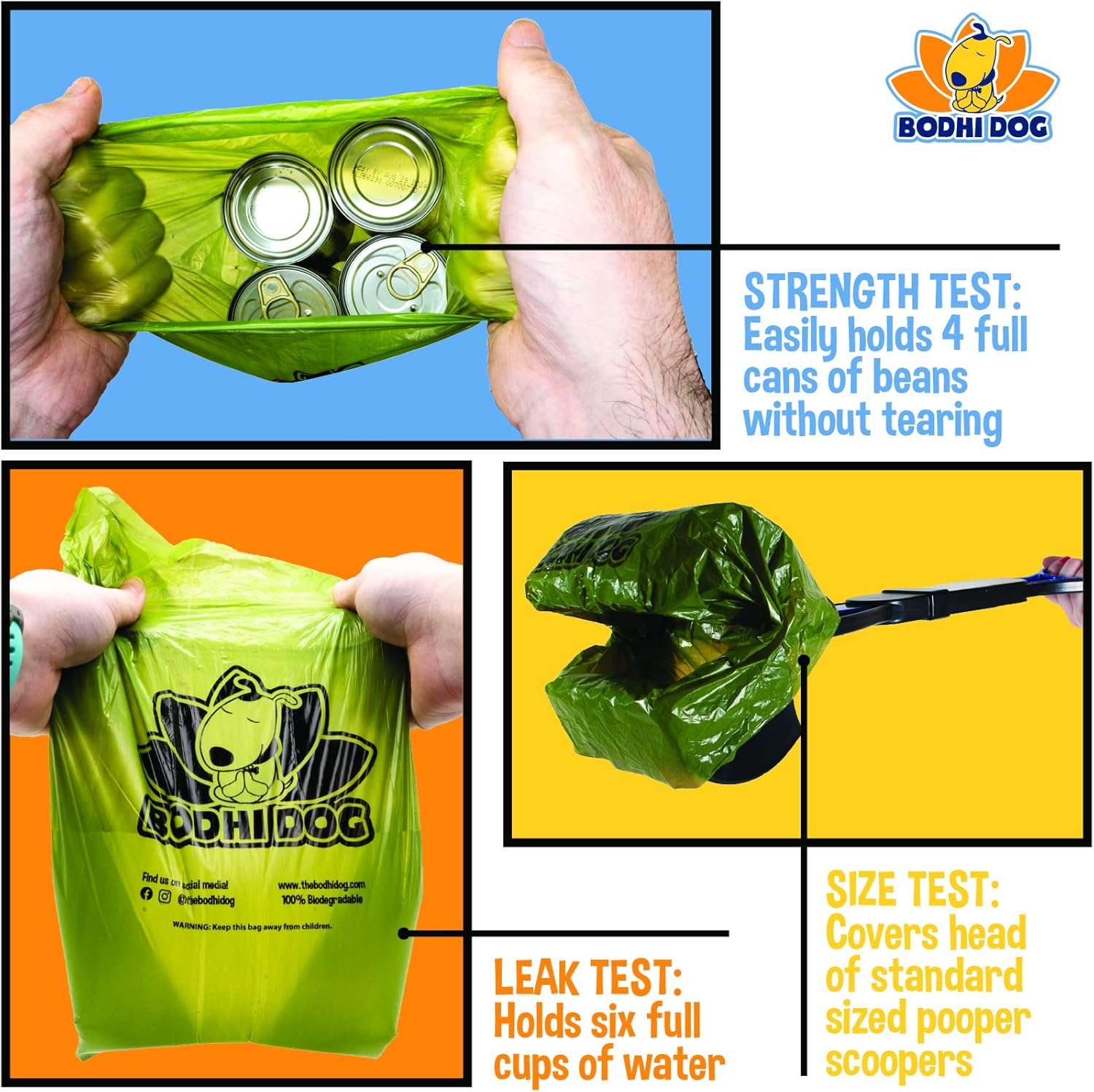 Bodhi Dog Bolsas recogedoras de excrementos con núcleo reciclable, 120 bolsas gruesas 100% a prueba de fugas para desechos de mascotas, se adapta a