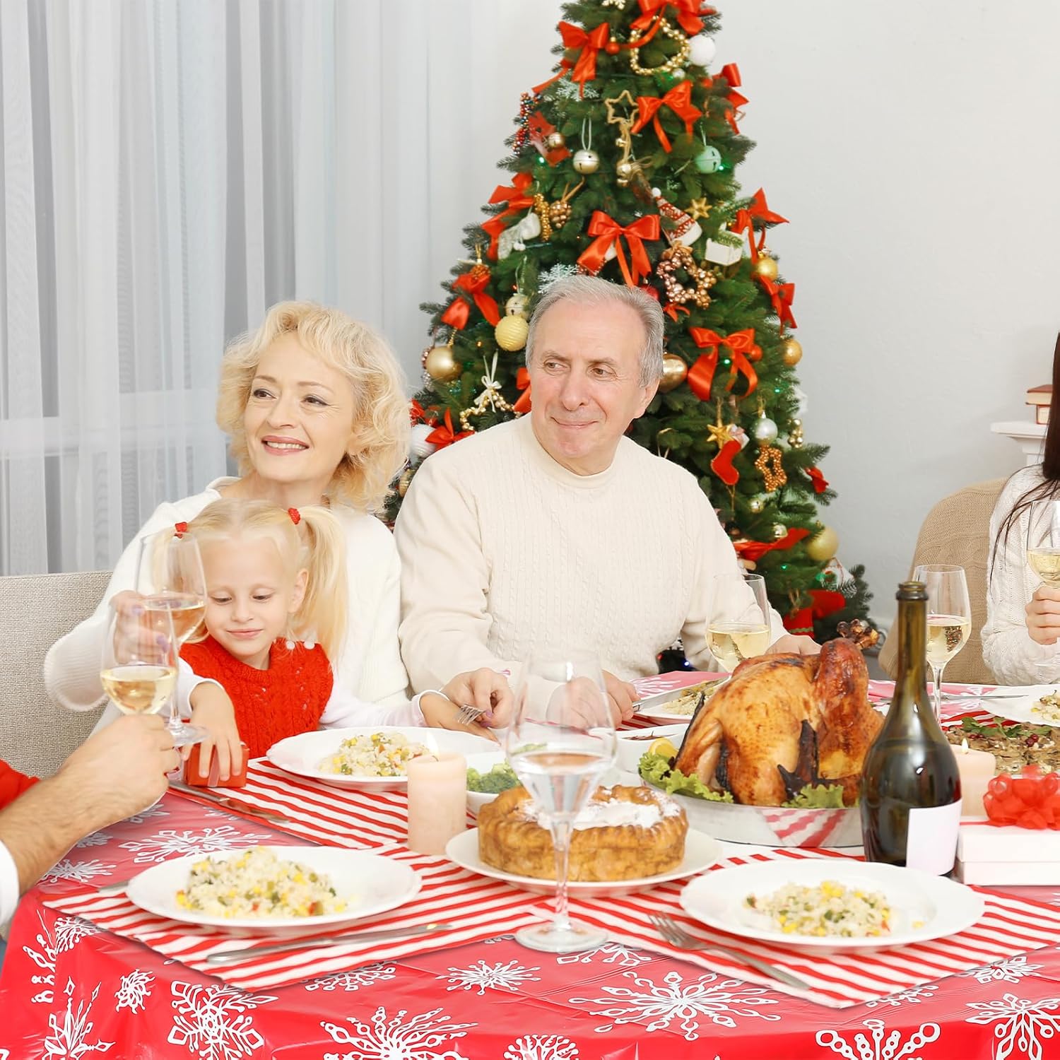 Mantel de Navidad de 100 x 40 pulgadas, rollo rectangular desechable de plástico, rollo de mantel de invierno para vacaciones, Navidad, hogar,
