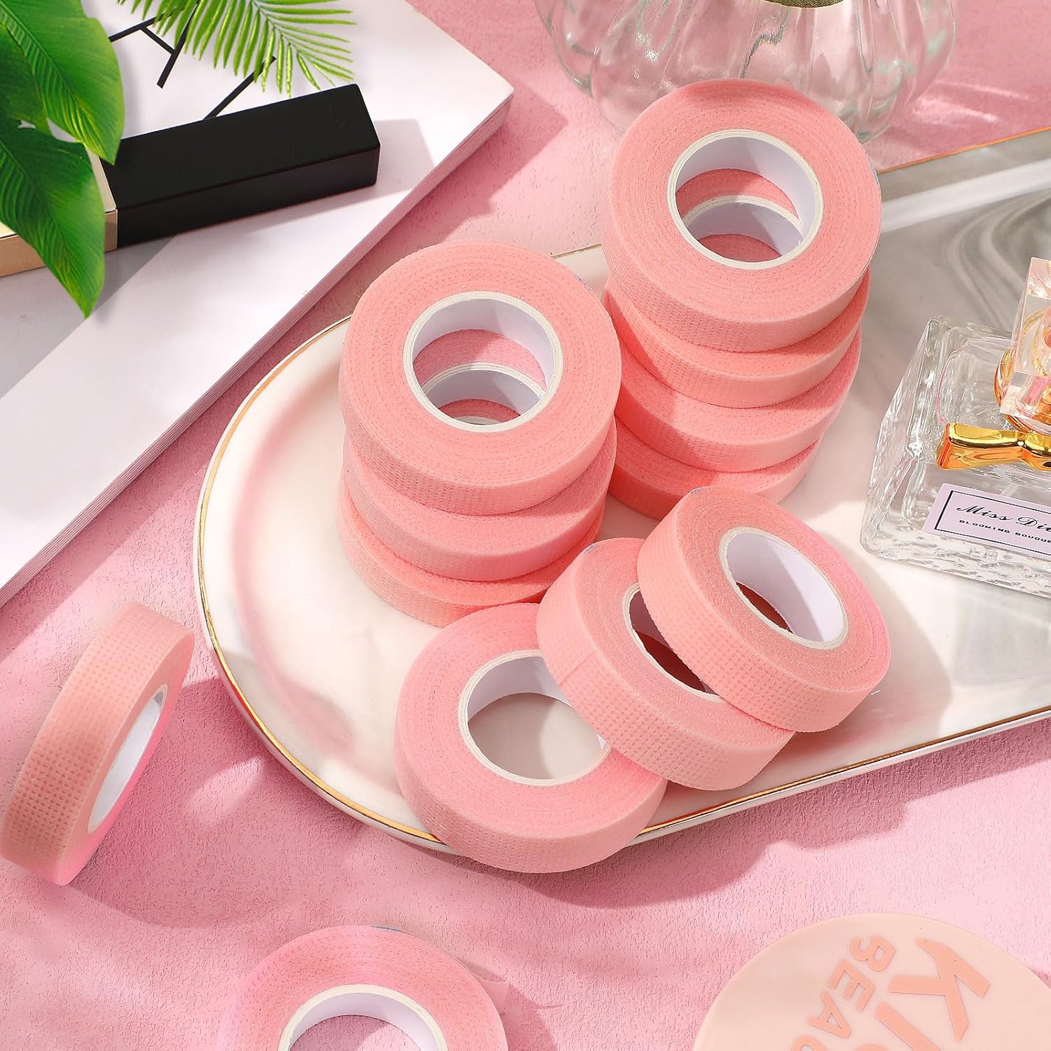 UPINS 24 rollos de cinta de pestañas, cinta adhesiva de pestañas con microporos transpirables, cinta de pestañas de tela para suministros de