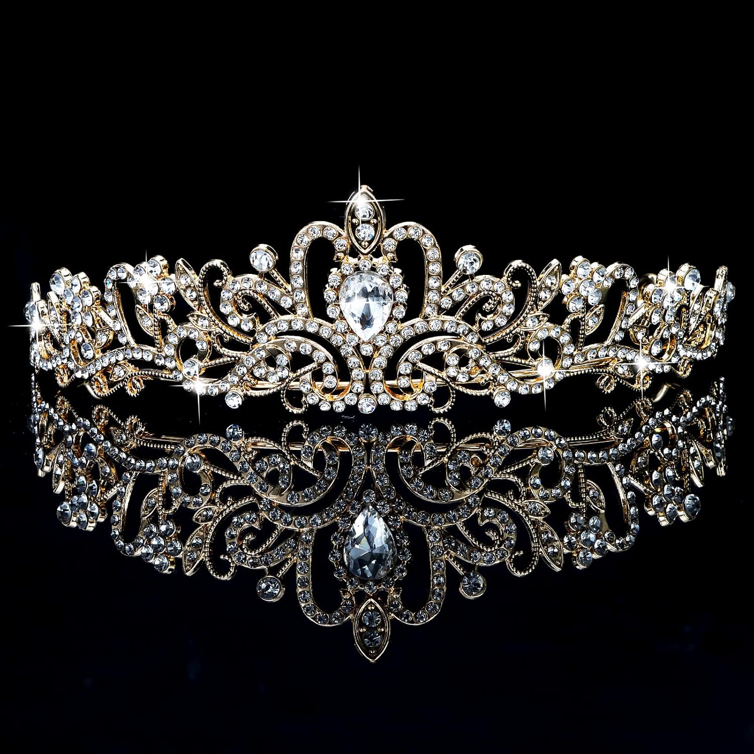 CIEHER Tiara dorada para mujeres y niñas, tiaras de princesa para mujeres, tiaras para niñas, nupciales, bodas, bailes, quinceañera, corona de