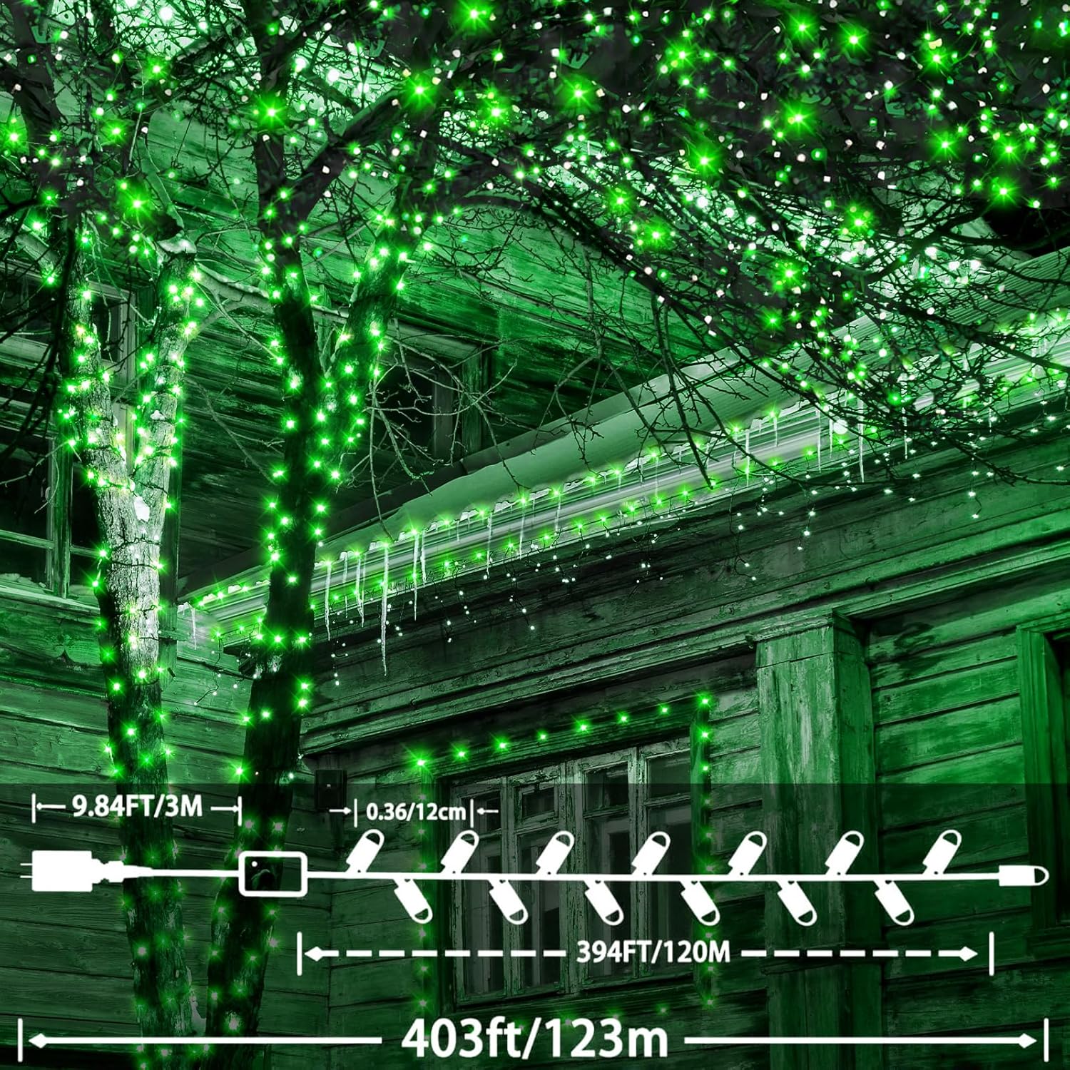 Luces de Navidad para exteriores, 1000 luces LED, 394pies, luces de Navidad súper largas, 8 modos y temporizador, cuerda de luces de fantasía, LED